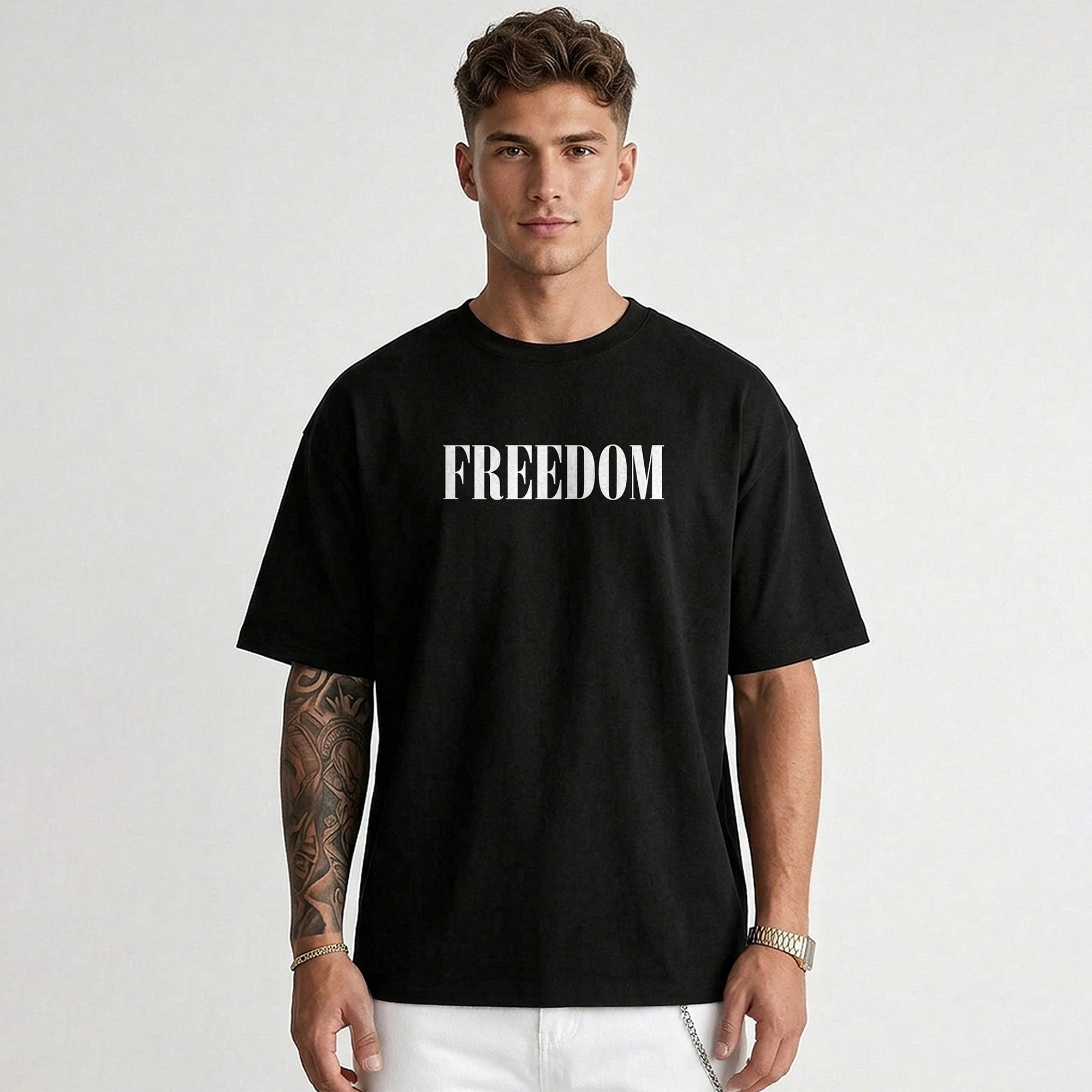 Mens FREEDOM Back Printed Oversized T-shirt Black