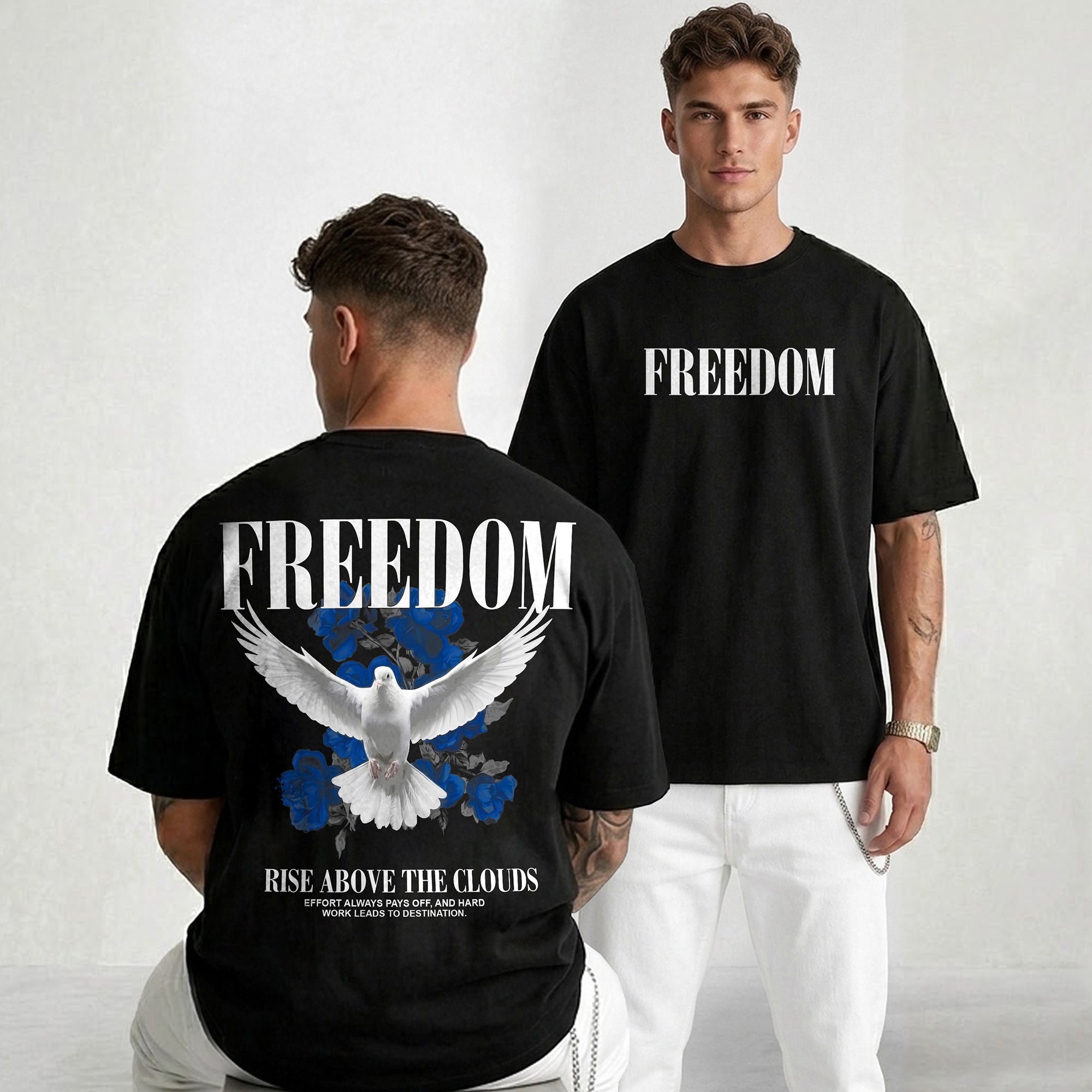 Mens FREEDOM Back Printed Oversized T-shirt Black