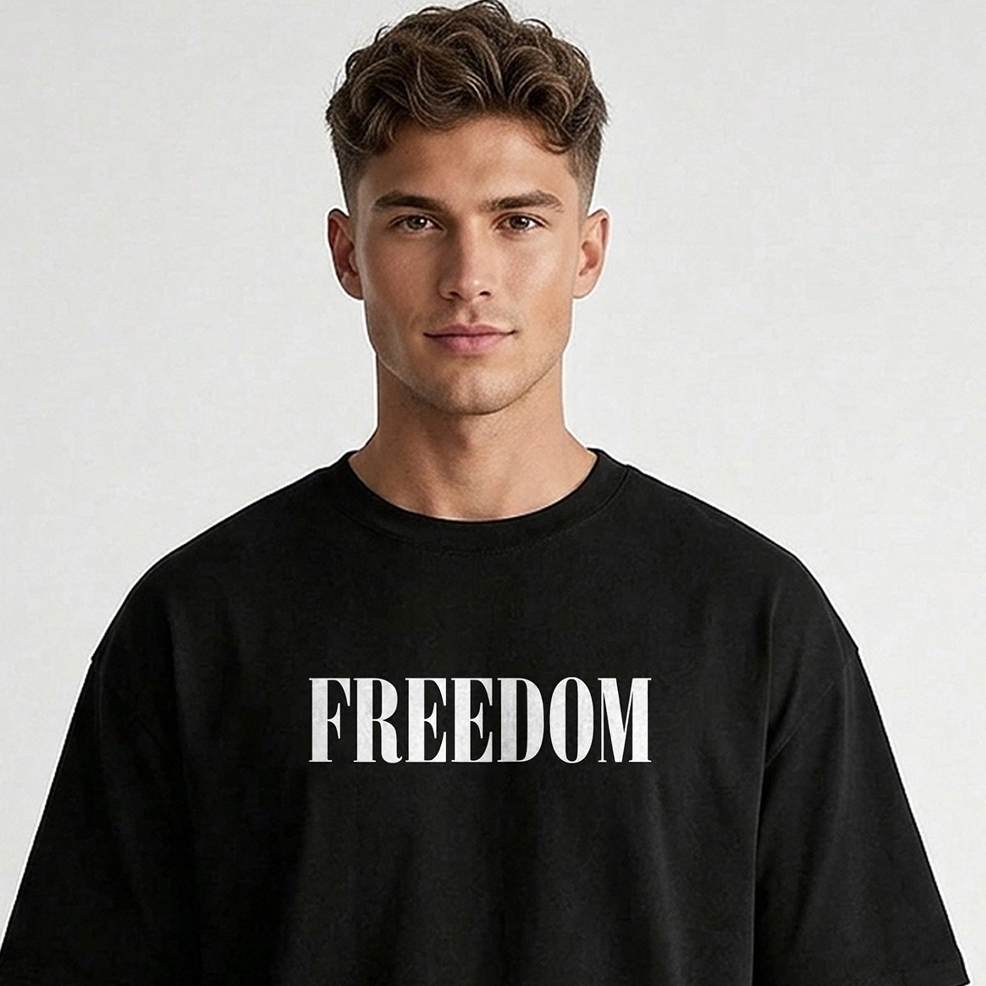 Mens FREEDOM Back Printed Oversized T-shirt Black