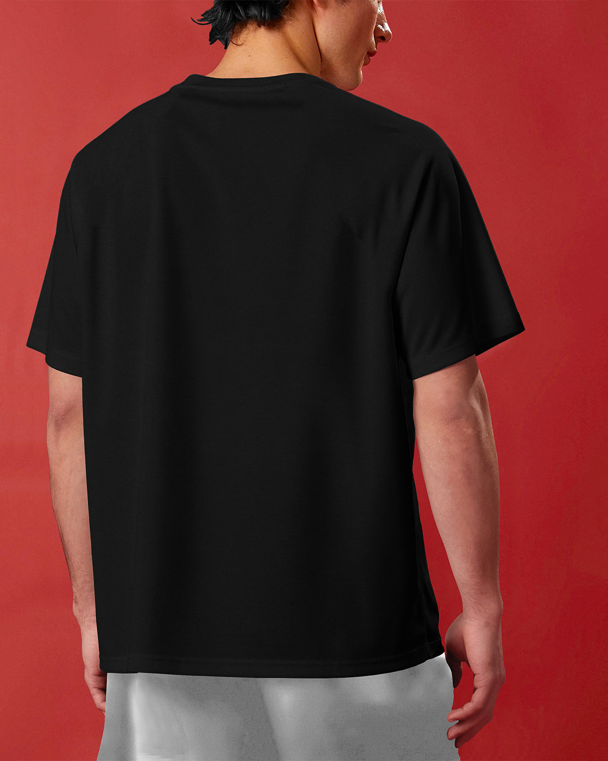 Black Mens Round Neck Solid Oversized T-shirt