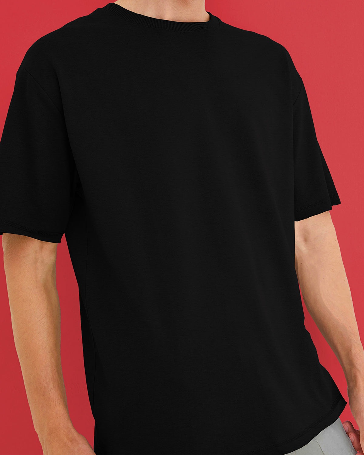 Black Mens Round Neck Solid Oversized T-shirt