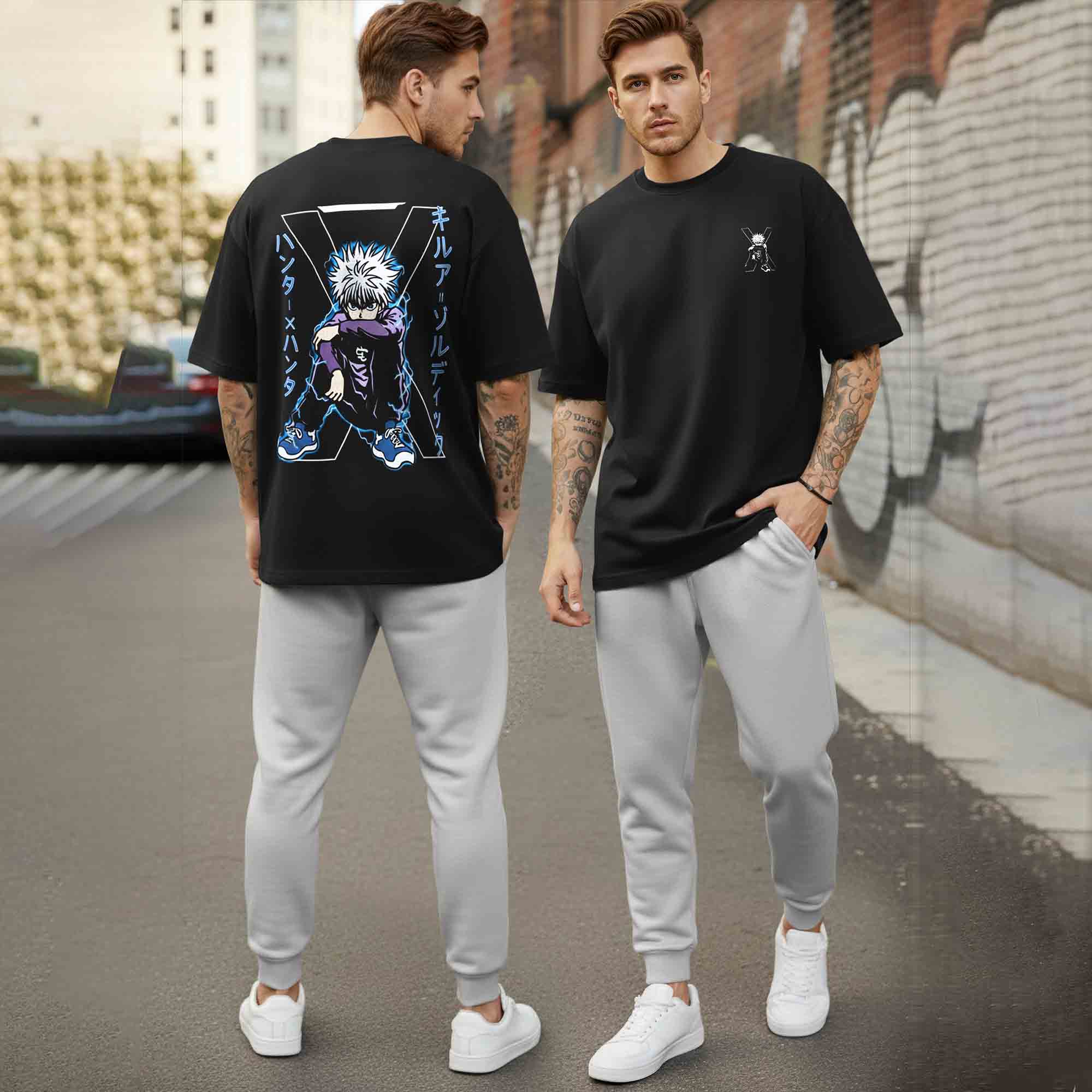 Oversized Back Printed Tshirts Plain Matching Trackpants Outfit Sets
