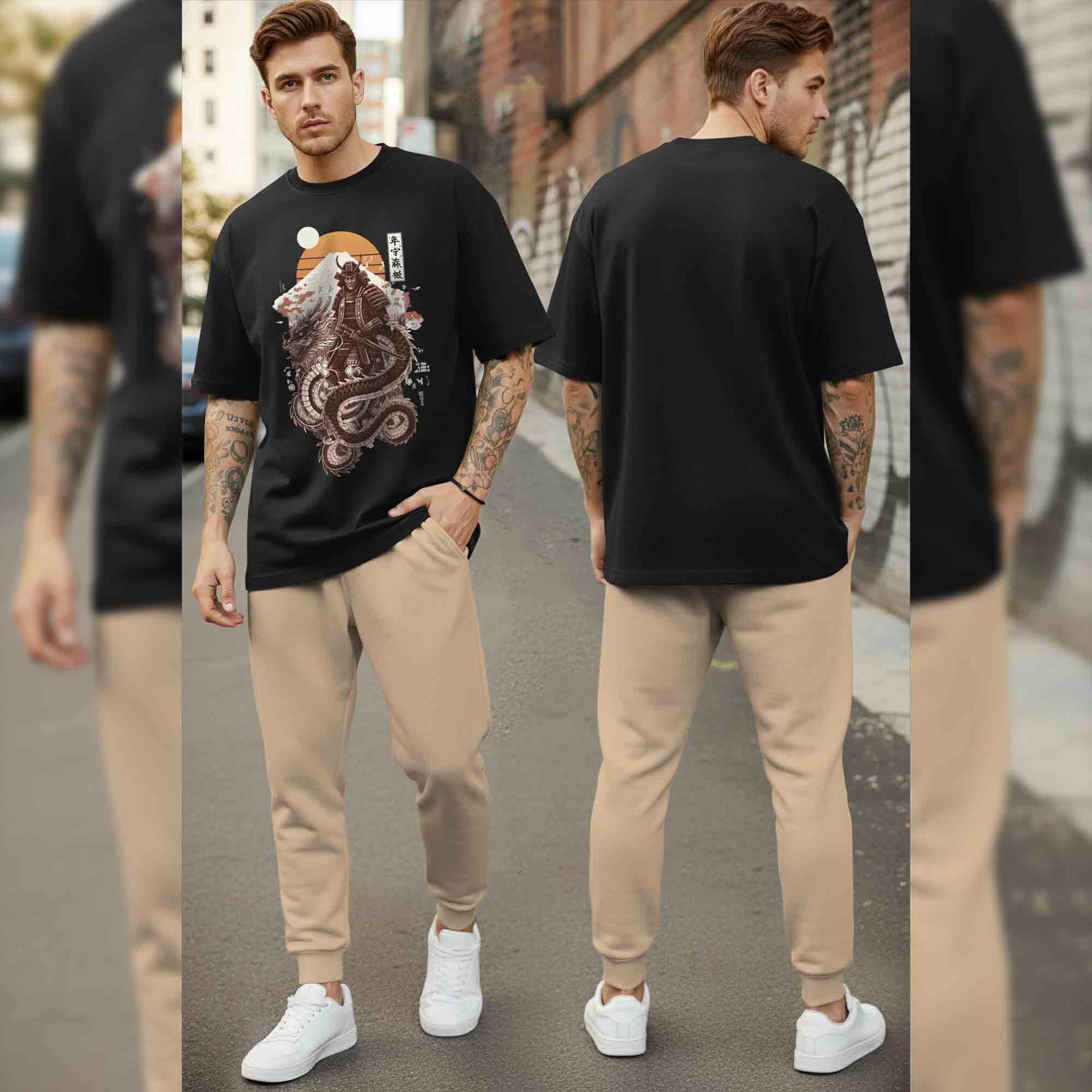 Men Tracksuit Oversized Back Printed Tshirts Plain Trackpants