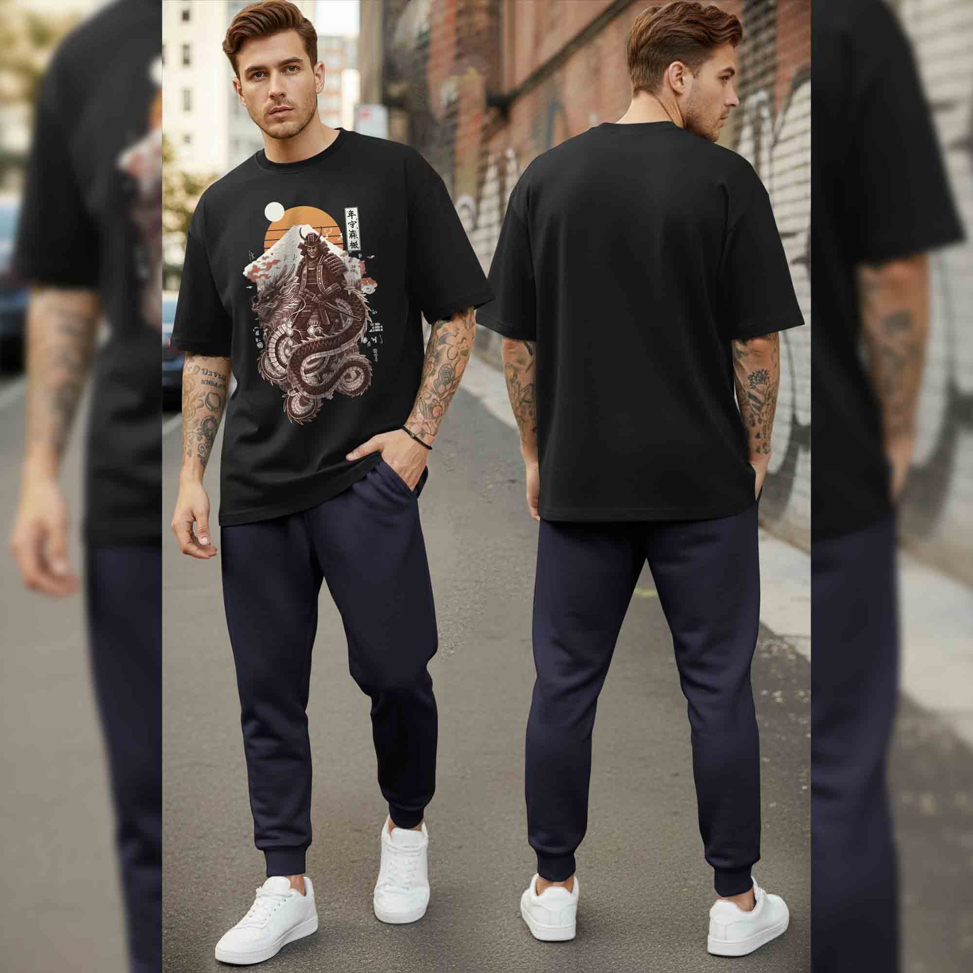 Men Tracksuit Oversized Back Printed Tshirts Plain Trackpants