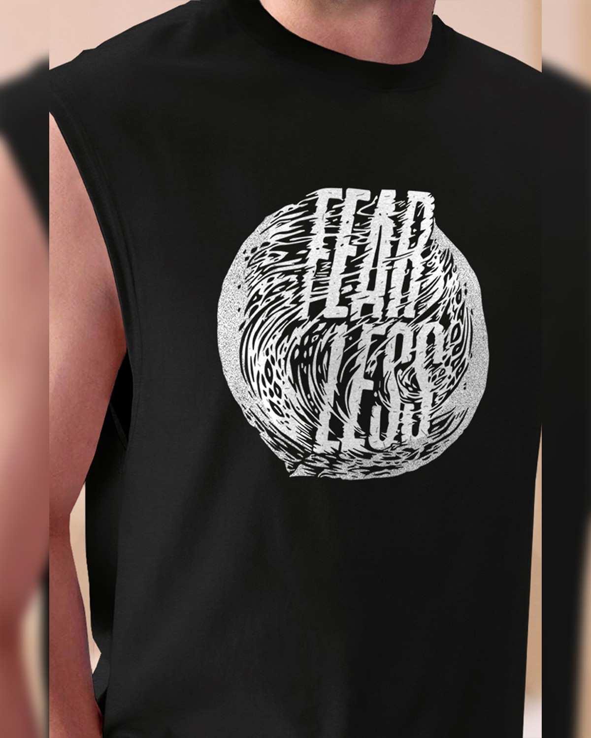 Men Printed Black Round Neck Top Tank