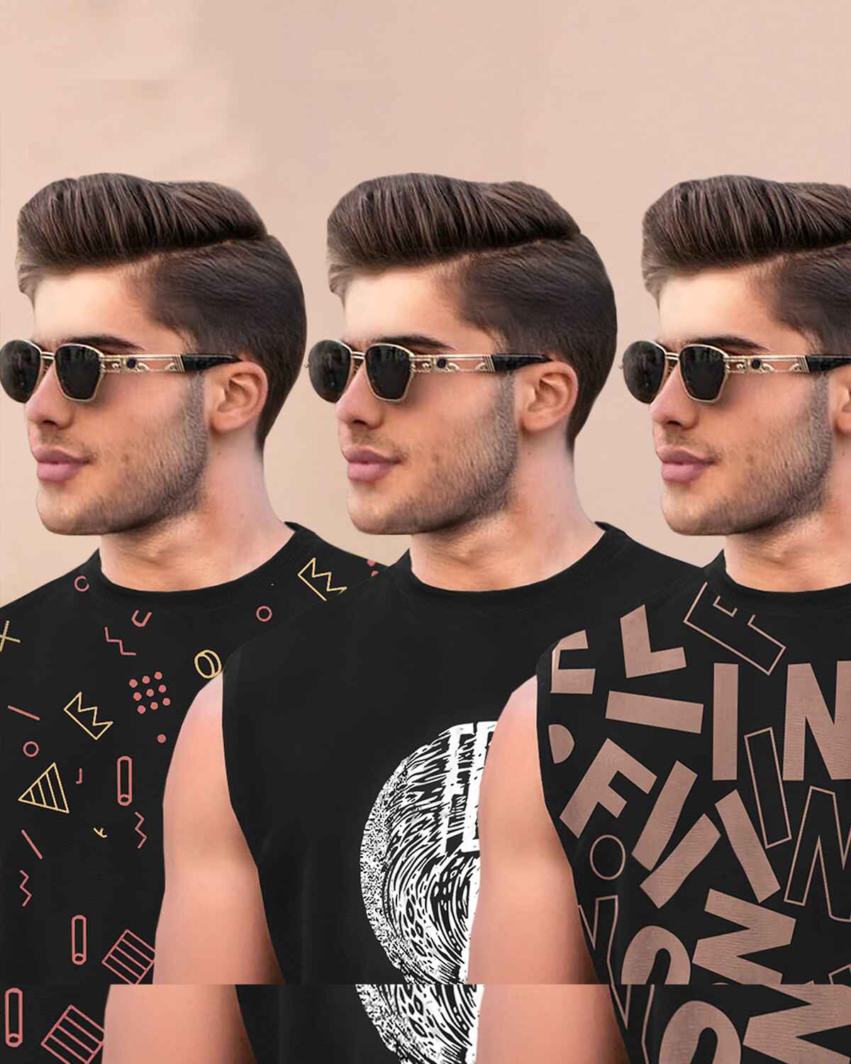 (Pack Of 3) Men Typography Printed Round Neck Vests Combo