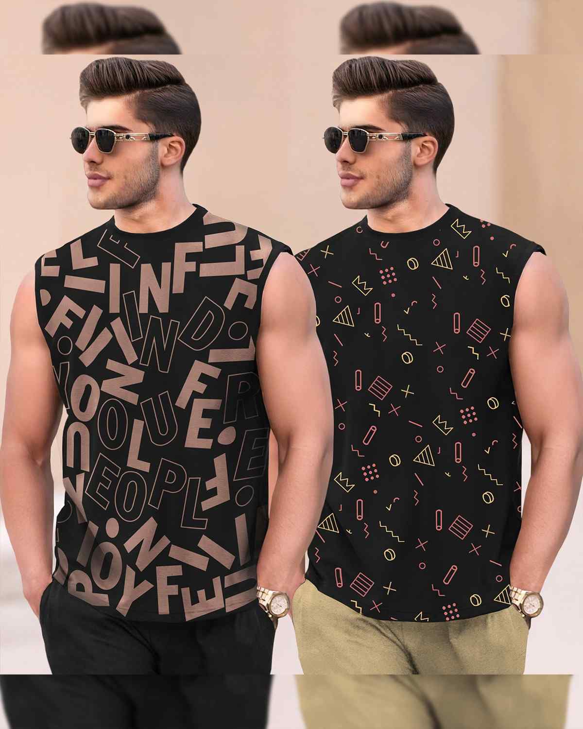 Men Graphics Printed Round Neck Vest Pack Of 2