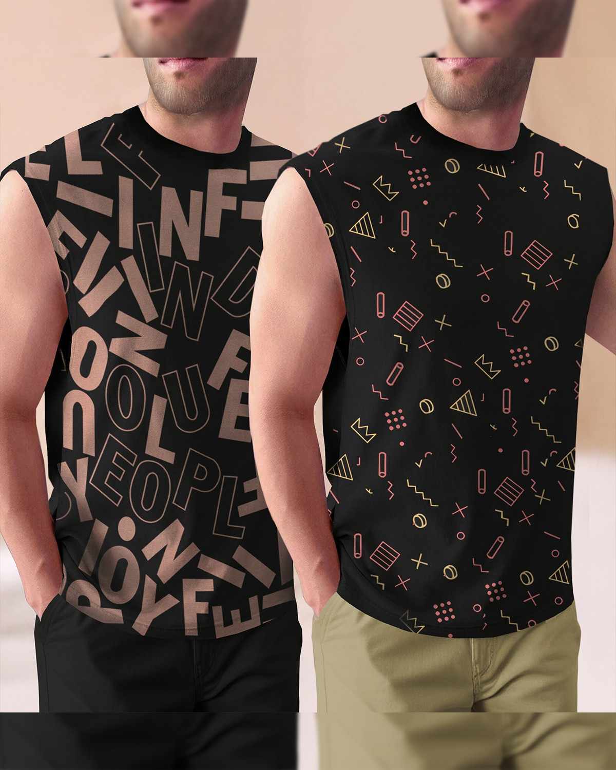 Men Graphics Printed Round Neck Vest Pack Of 2
