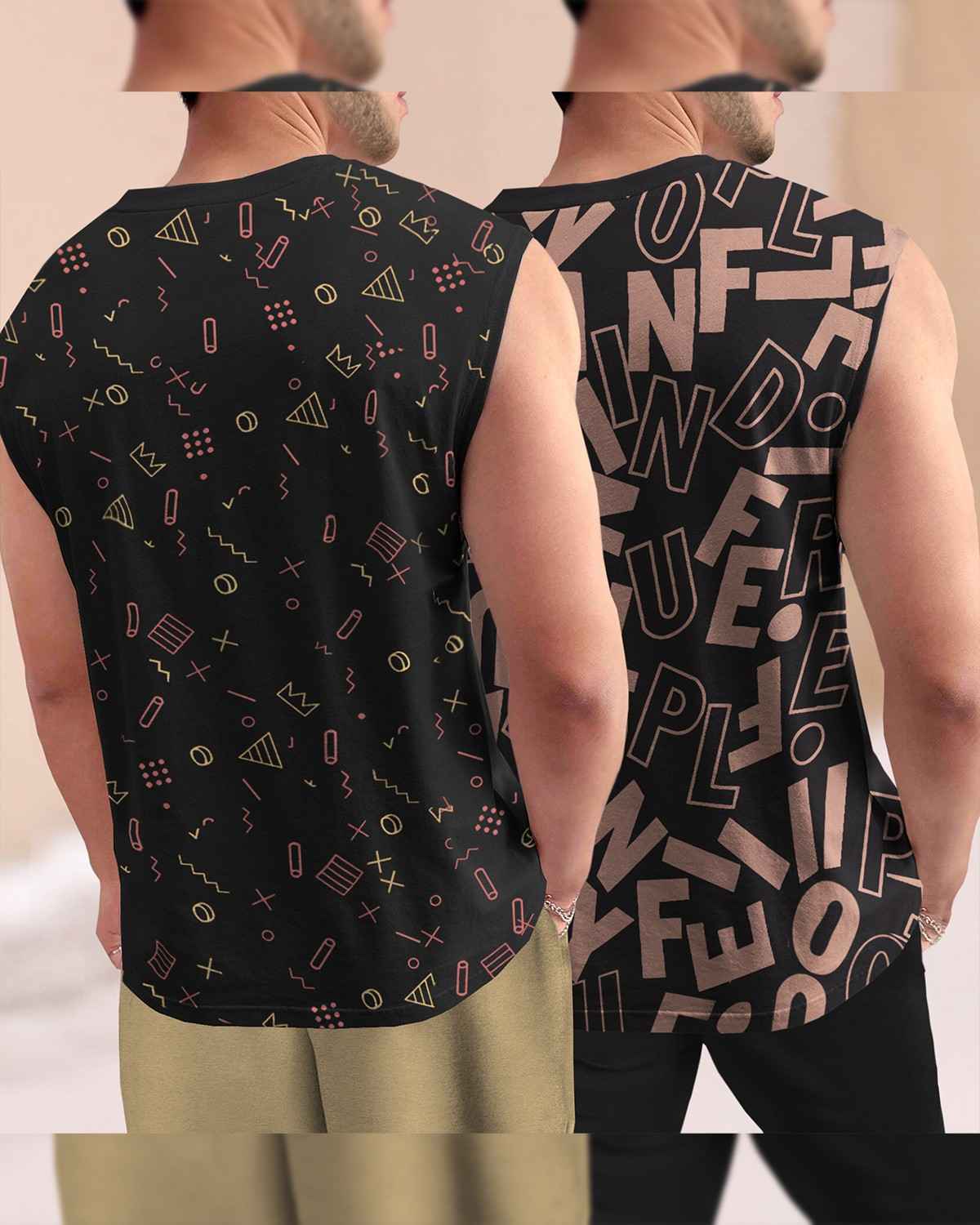 (Pack Of 2) Graphic Printed Round Neck Vests- 15 Variants