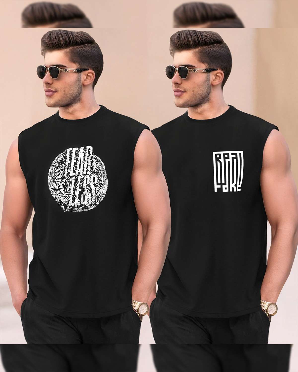 (Pack Of 2) Graphic Printed Round Neck Vests- 15 Variants