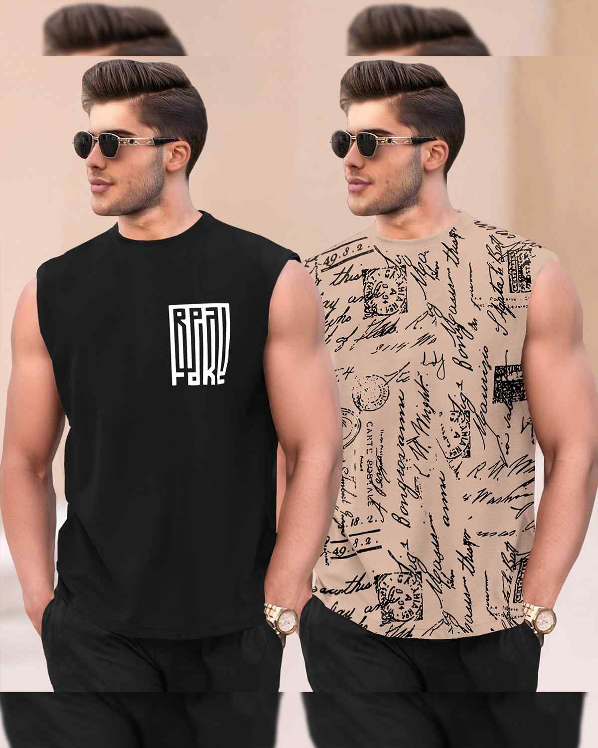(Pack Of 2) Graphic Printed Round Neck Vests- 15 Variants