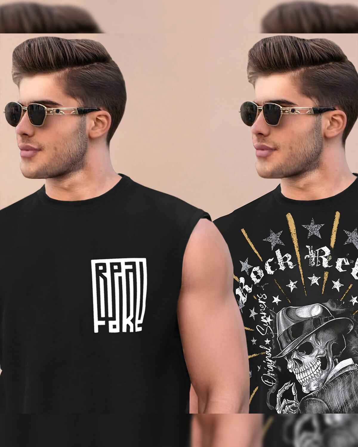 Pack Of 2 Men Round Neck Black Printed Vests