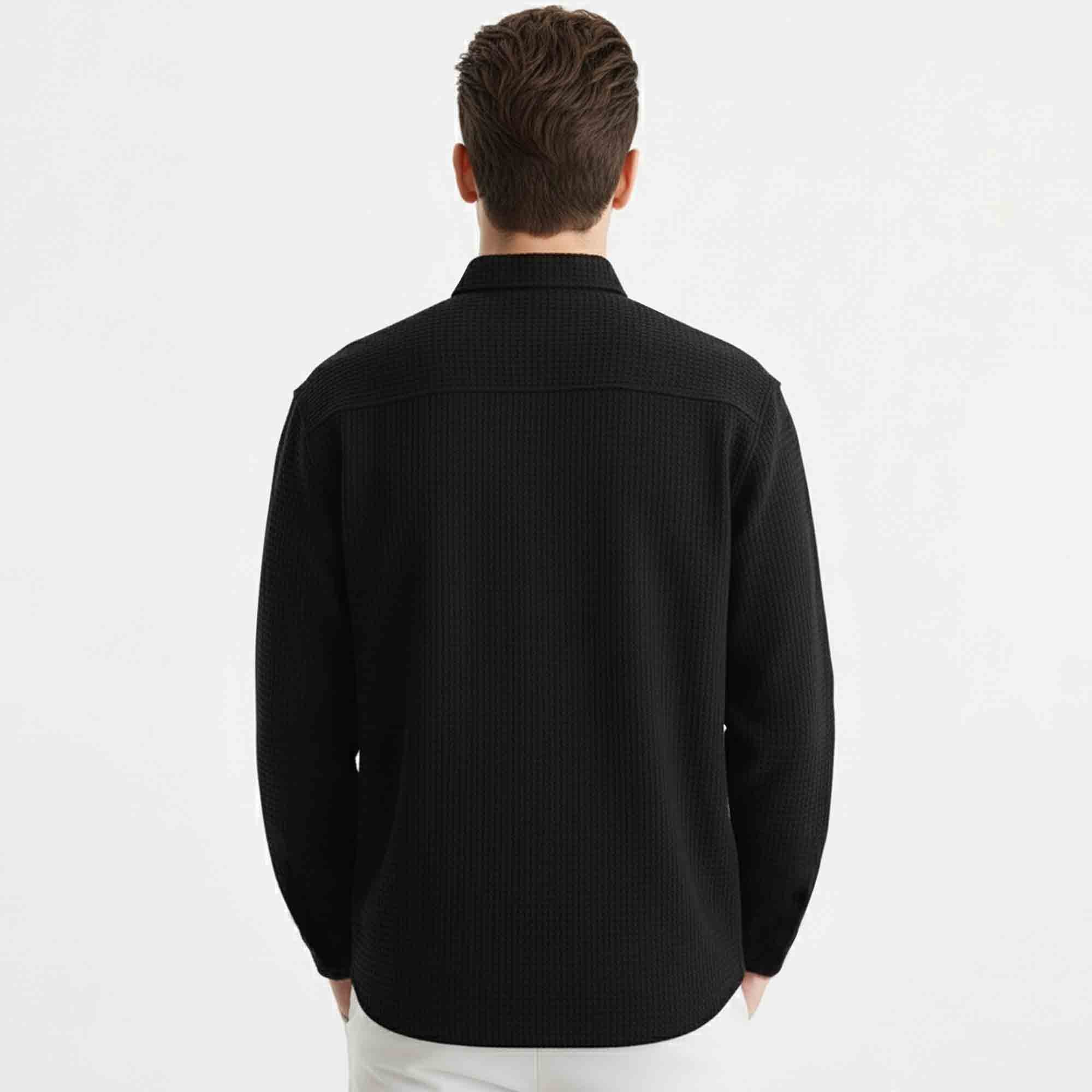Mens Textured Pattren Full Sleeve Plain Black Shirt