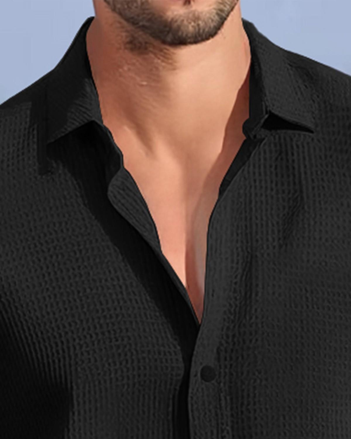 Men Half Sleeve Waffle Shirt / Black