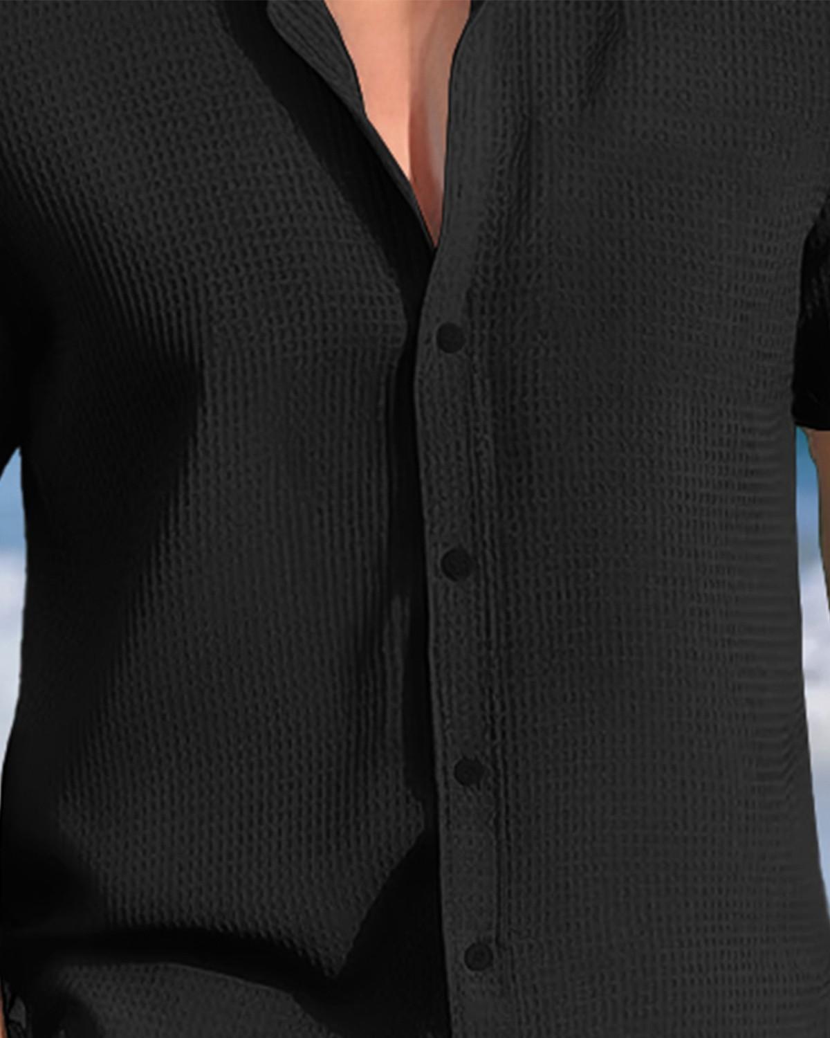 Men Half Sleeve Waffle Shirt / Black