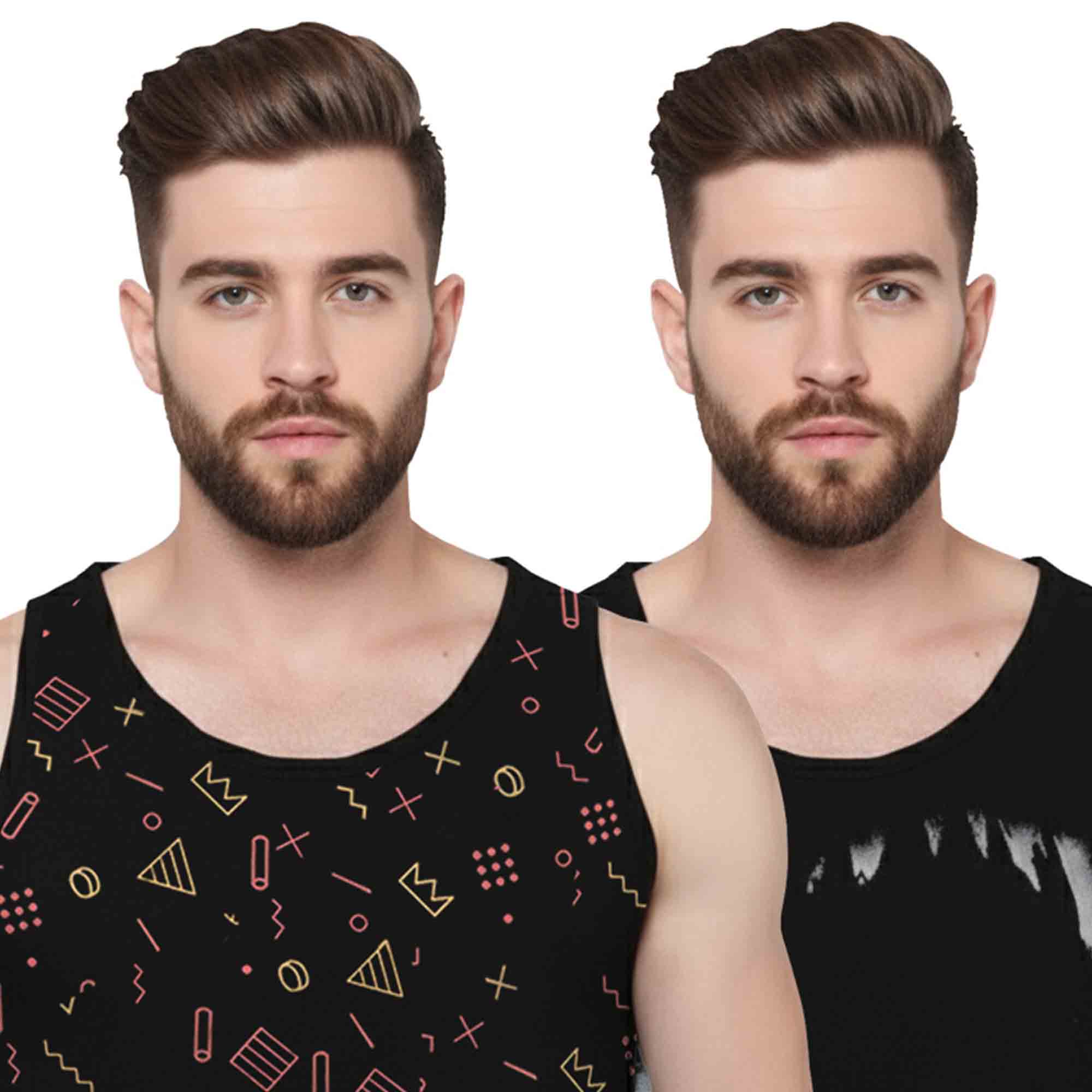 (Pack Of 2) Men Printed Vest Black