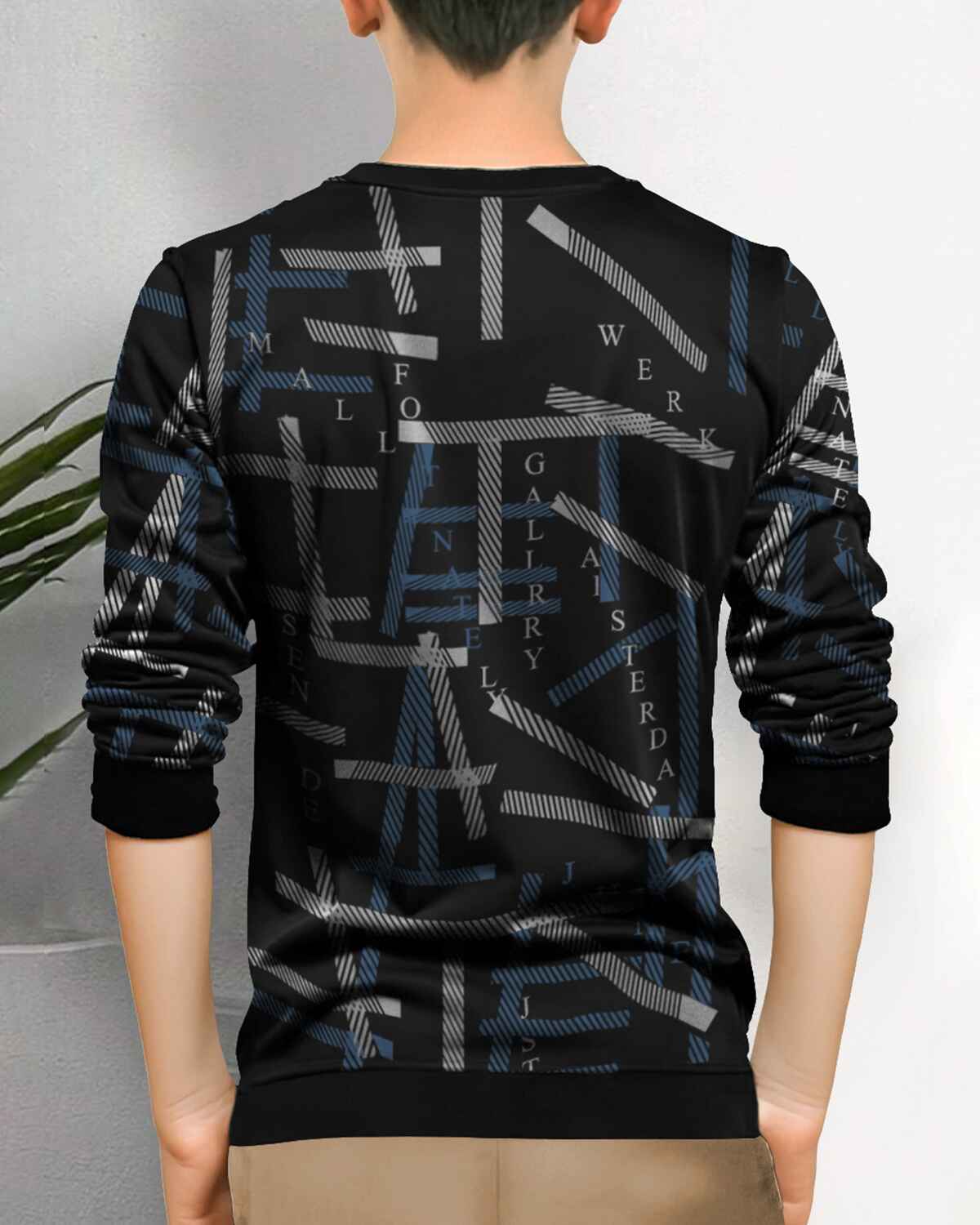 Boys Full Sleeve Black & White Printed T-shirt