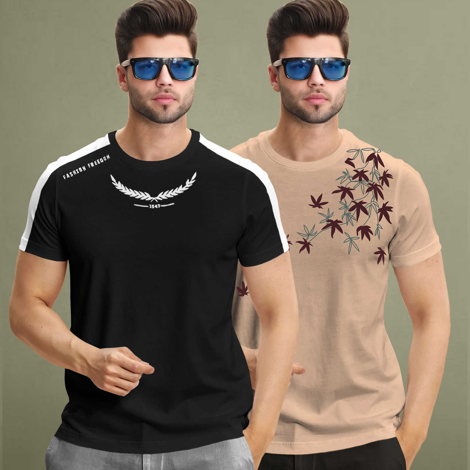 Combo pack Half Sleeve Printed T-shirts black and white