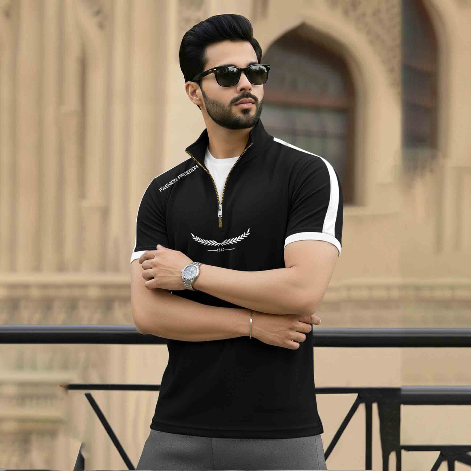 Dual Color High Neck Printed Tshirt Black & White