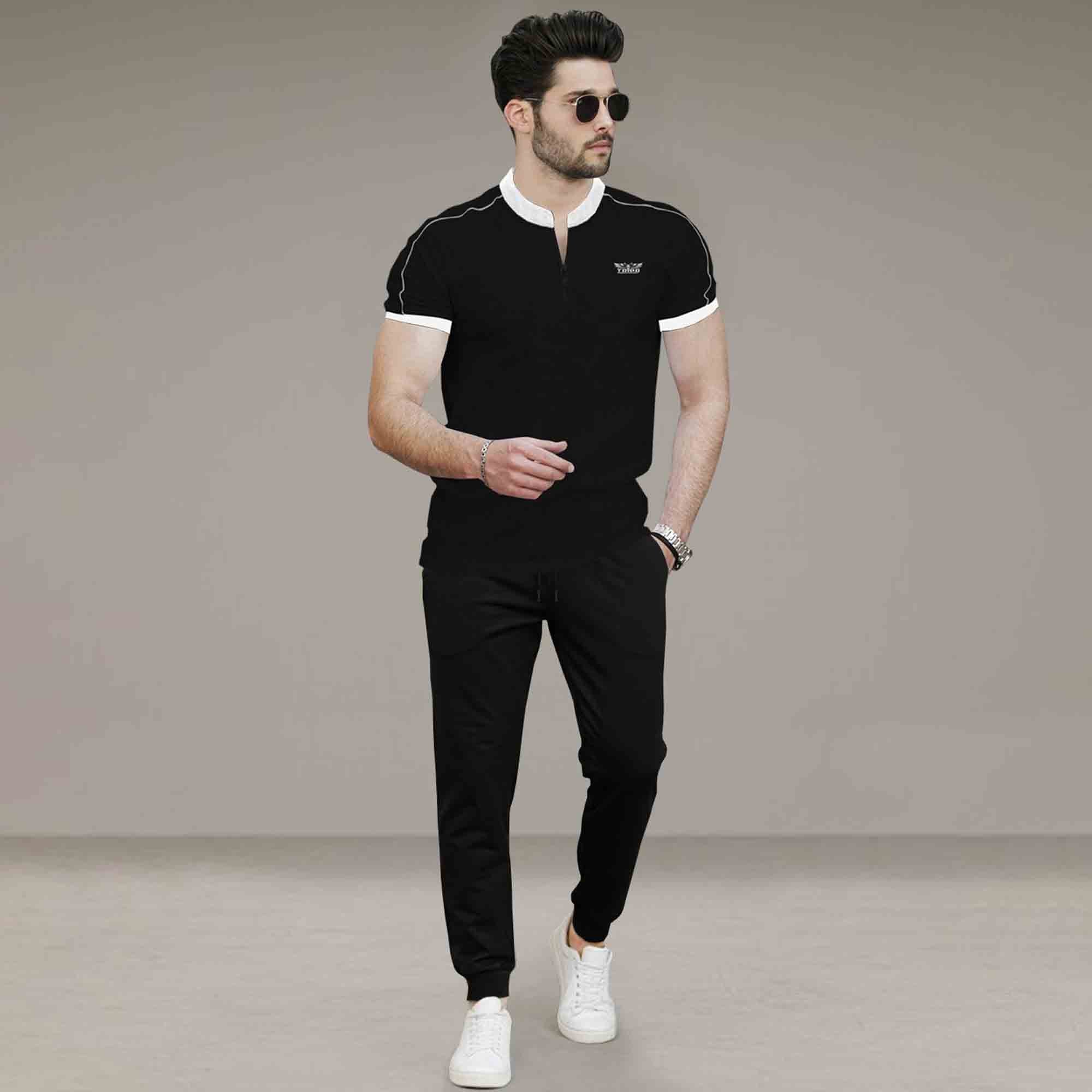 Mens Casual Co-Ord Tracksuit Set with Zip Neck T-Shirt- 11 Variants