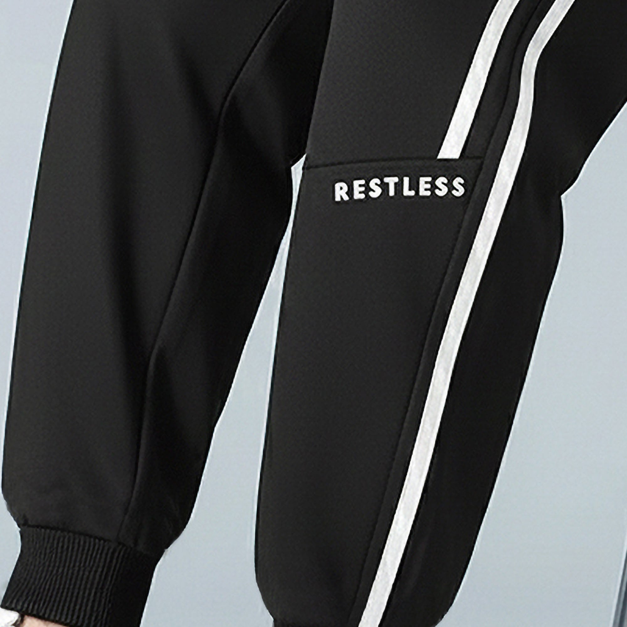Men Striped Pattern Trackpant Black