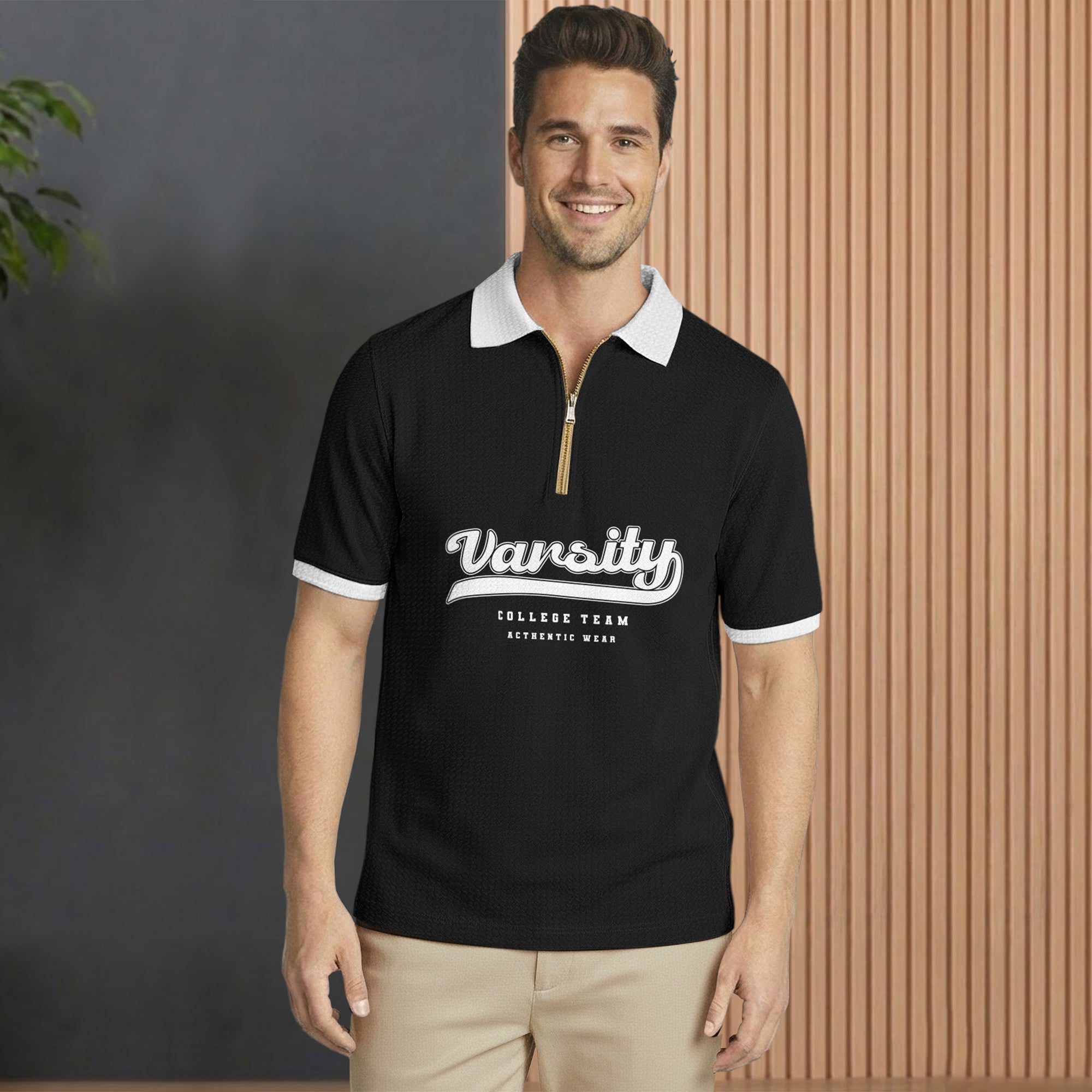 Men Quarter Zip Polo Neck Printed T-shirts