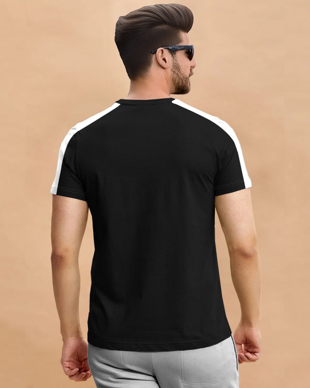 Men Half Sleeve Round Neck Black - White Cotton Blend T-Shirt