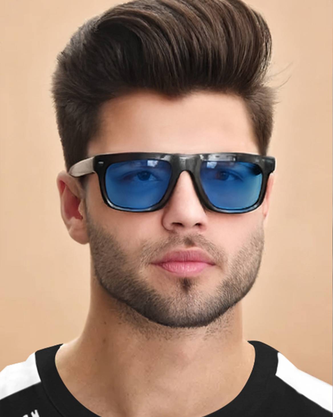 Men Half Sleeve Round Neck Black - White Cotton Blend T-Shirt