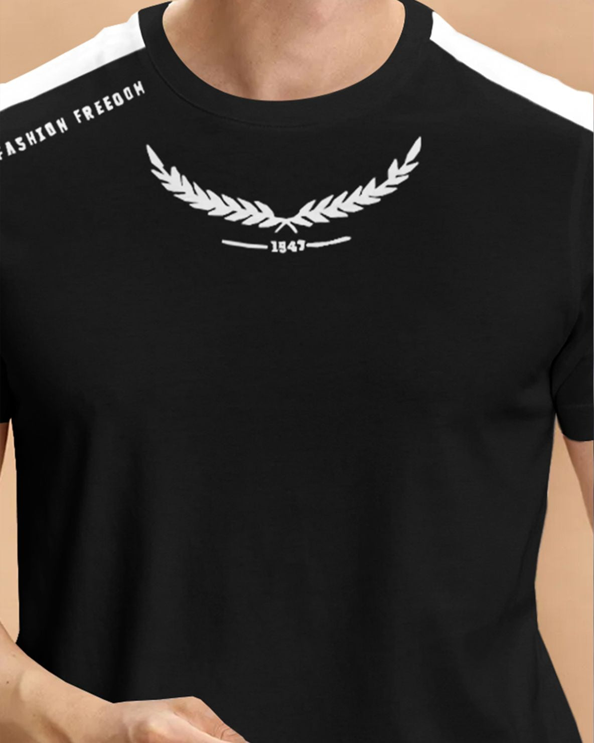 Men Half Sleeve Round Neck Black - White Cotton Blend T-Shirt