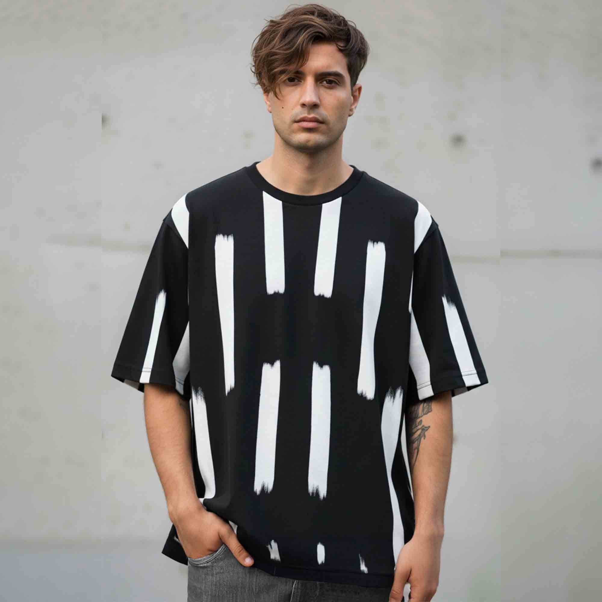 Men Printed Oversized Tshirt Black
