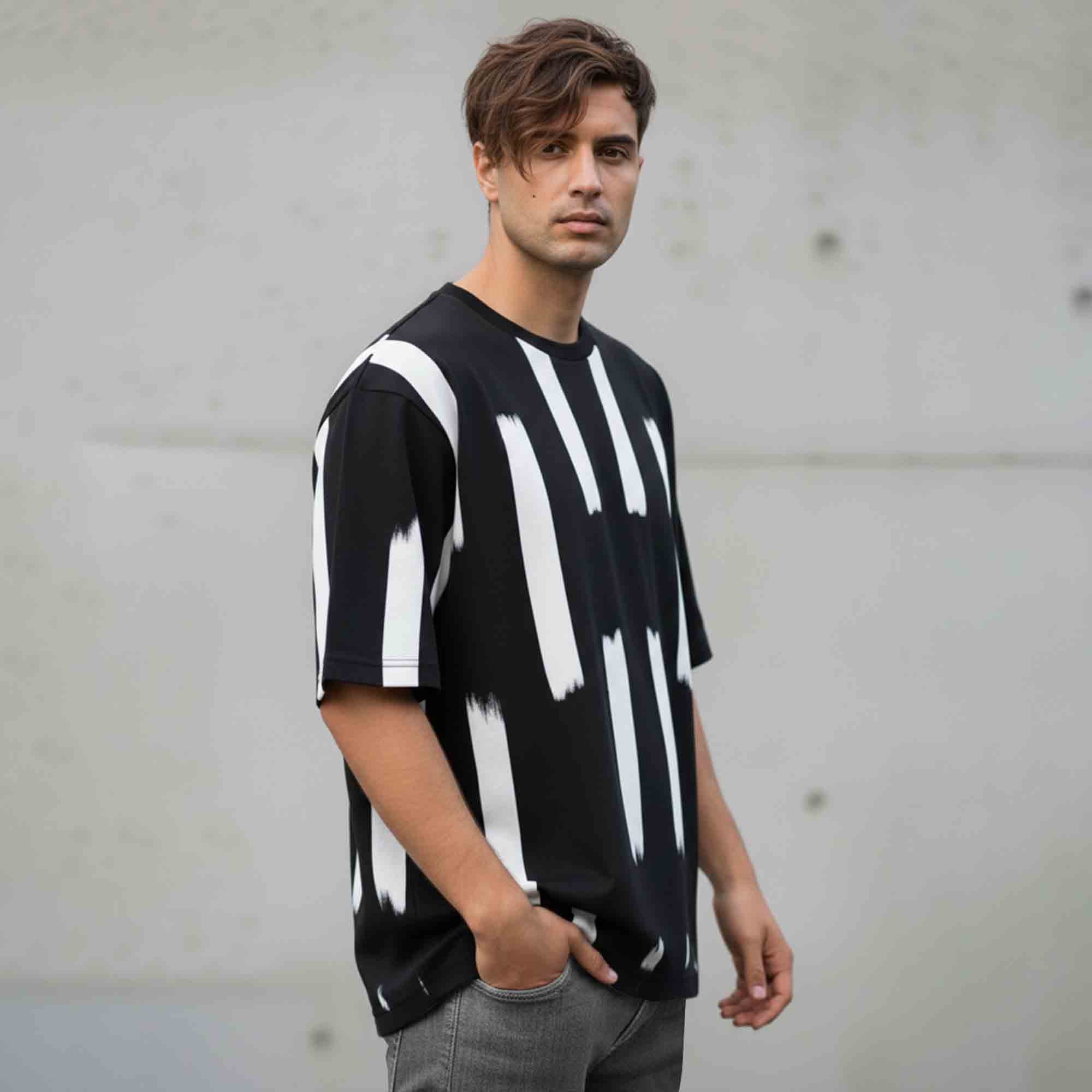 Men Printed Oversized Tshirt Black