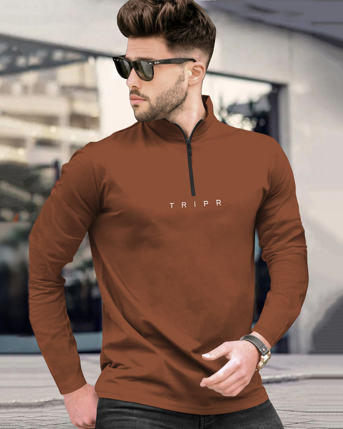 Mens High Neck Full Sleeve Brown & Maroon T-shirts (Pack Of 2)