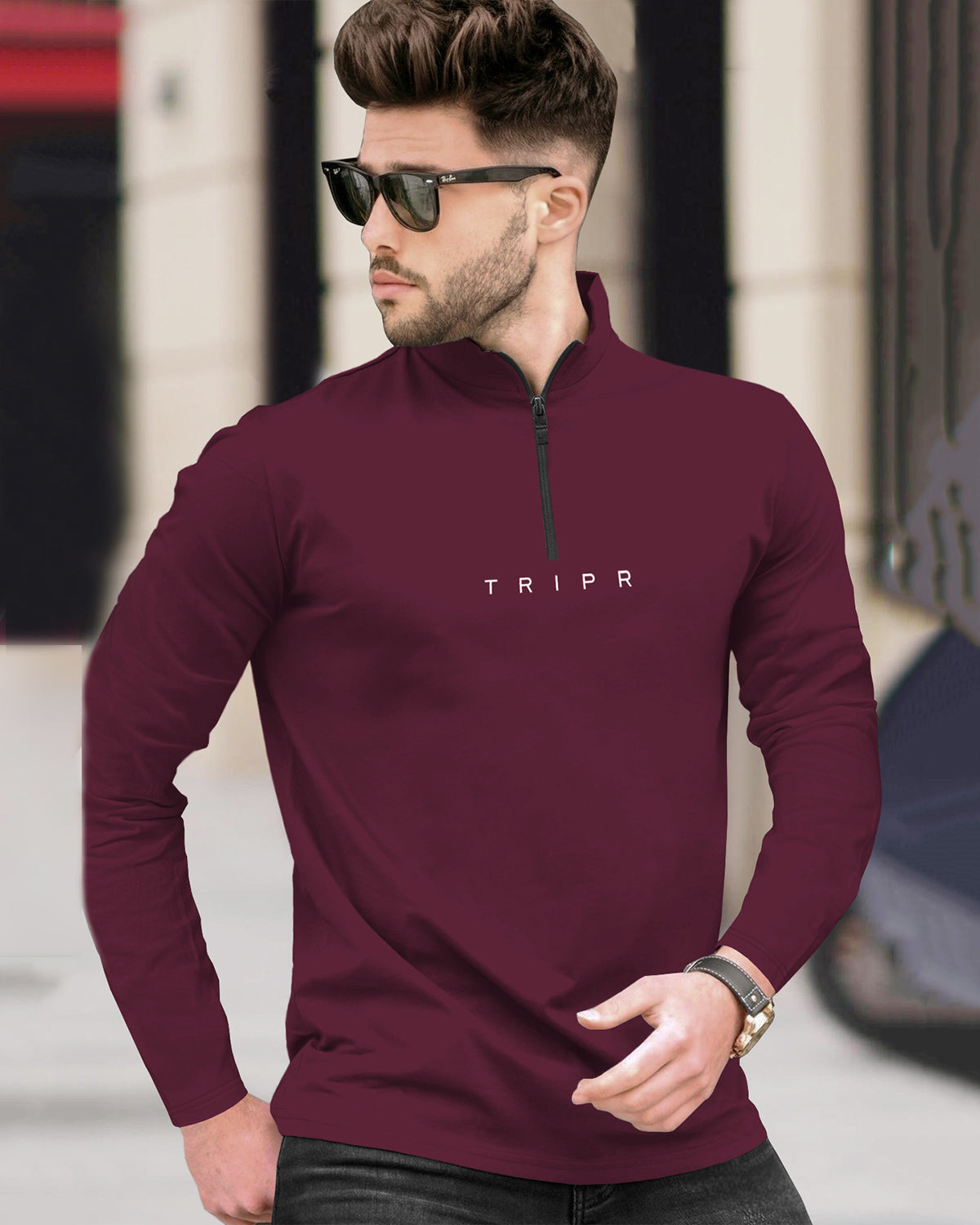 Mens High Neck Full Sleeve Brown & Maroon T-shirts (Pack Of 2)