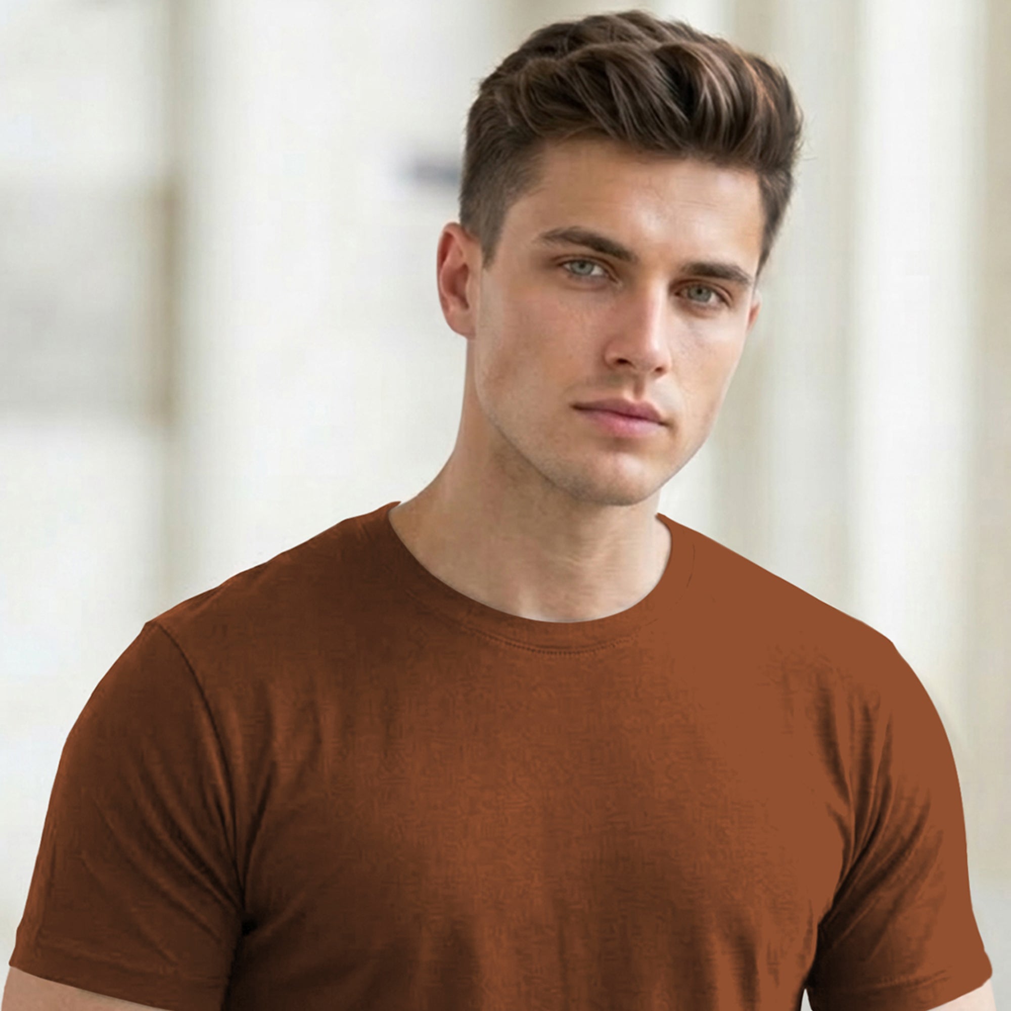 (Pack Of 1) Men Half Sleeve Round Neck Plain Brown T-shirt