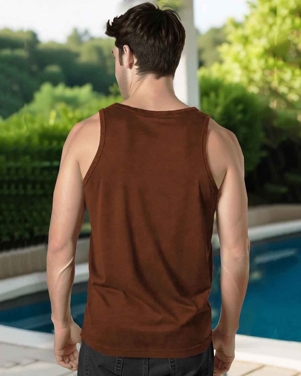 Men V-neck Plain Vest / Brown