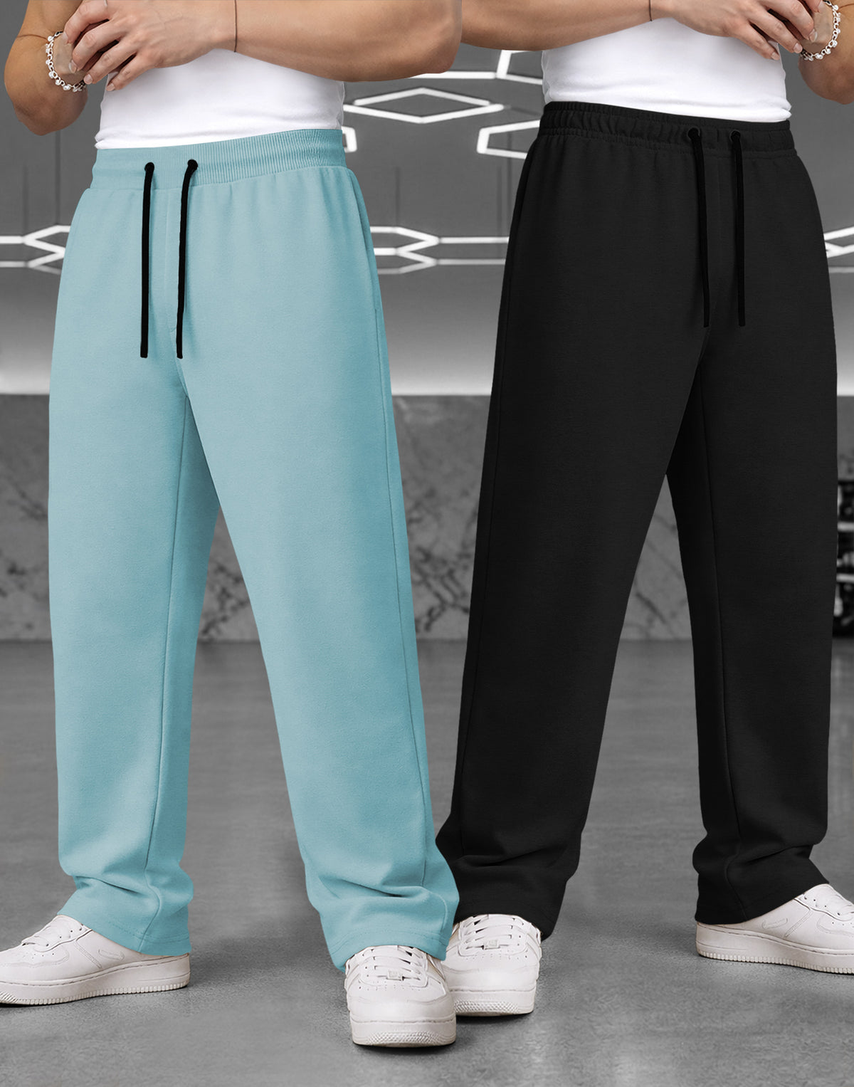 (Pack Of 2) Plain Baggy Fit Trackpants Multicolors