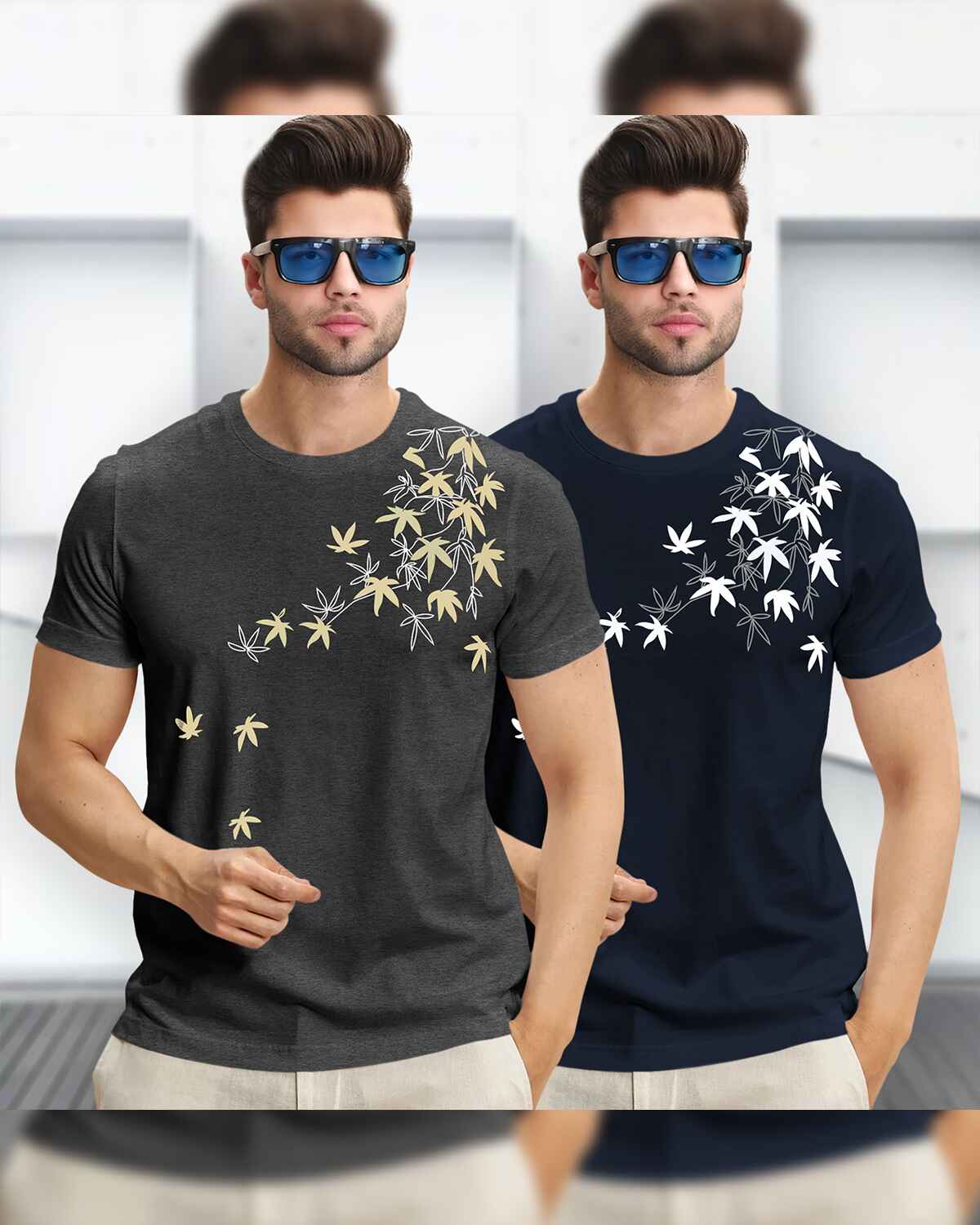 Combo pack Half Sleeve Printed T-shirts black and white