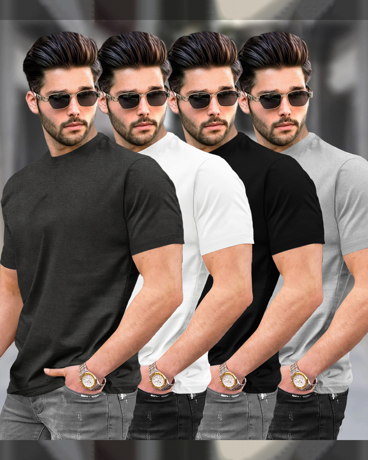 Mens Round Neck Half Sleeve T-shirts (Pack Of 4)