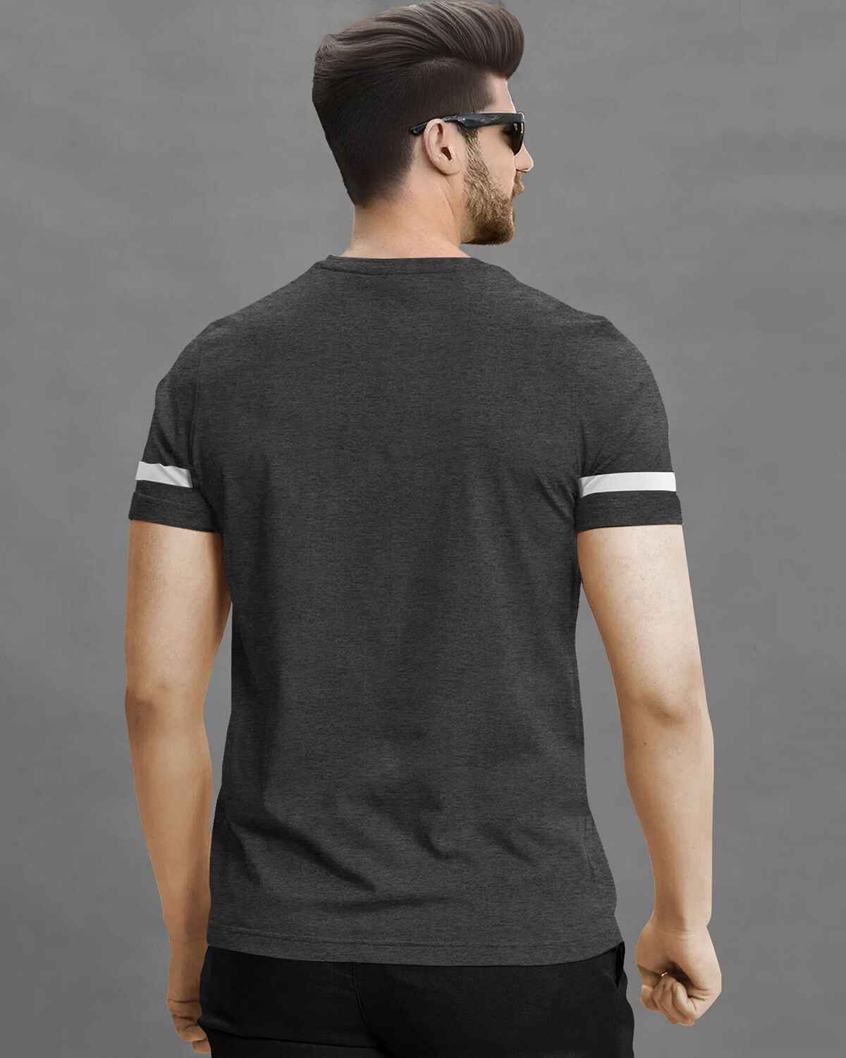 Men Printed Half Sleeve Round Neck Cotton Blend Charcoal Black T-Shirt