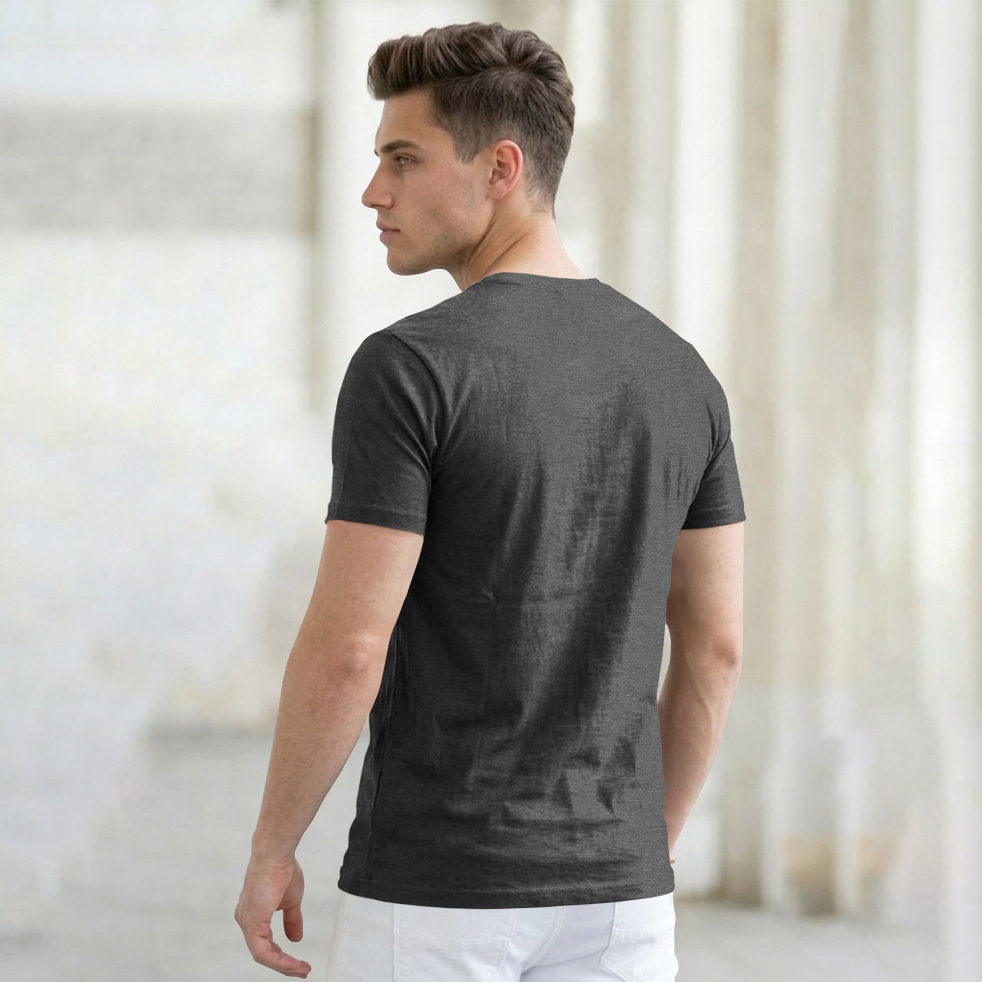(Pack Of 1) Men Half Sleeve Round Neck Plain Charcoal Black T-shirt