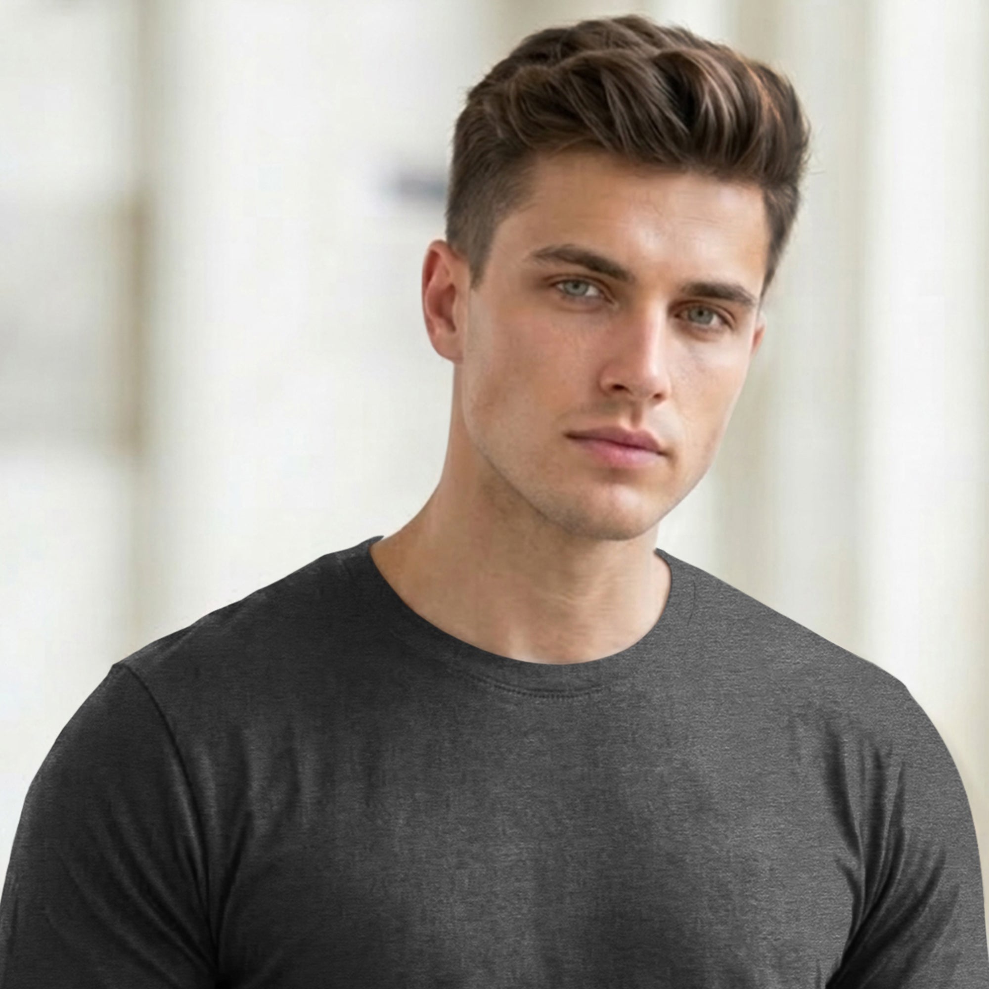 (Pack Of 1) Men Half Sleeve Round Neck Plain Charcoal Black T-shirt