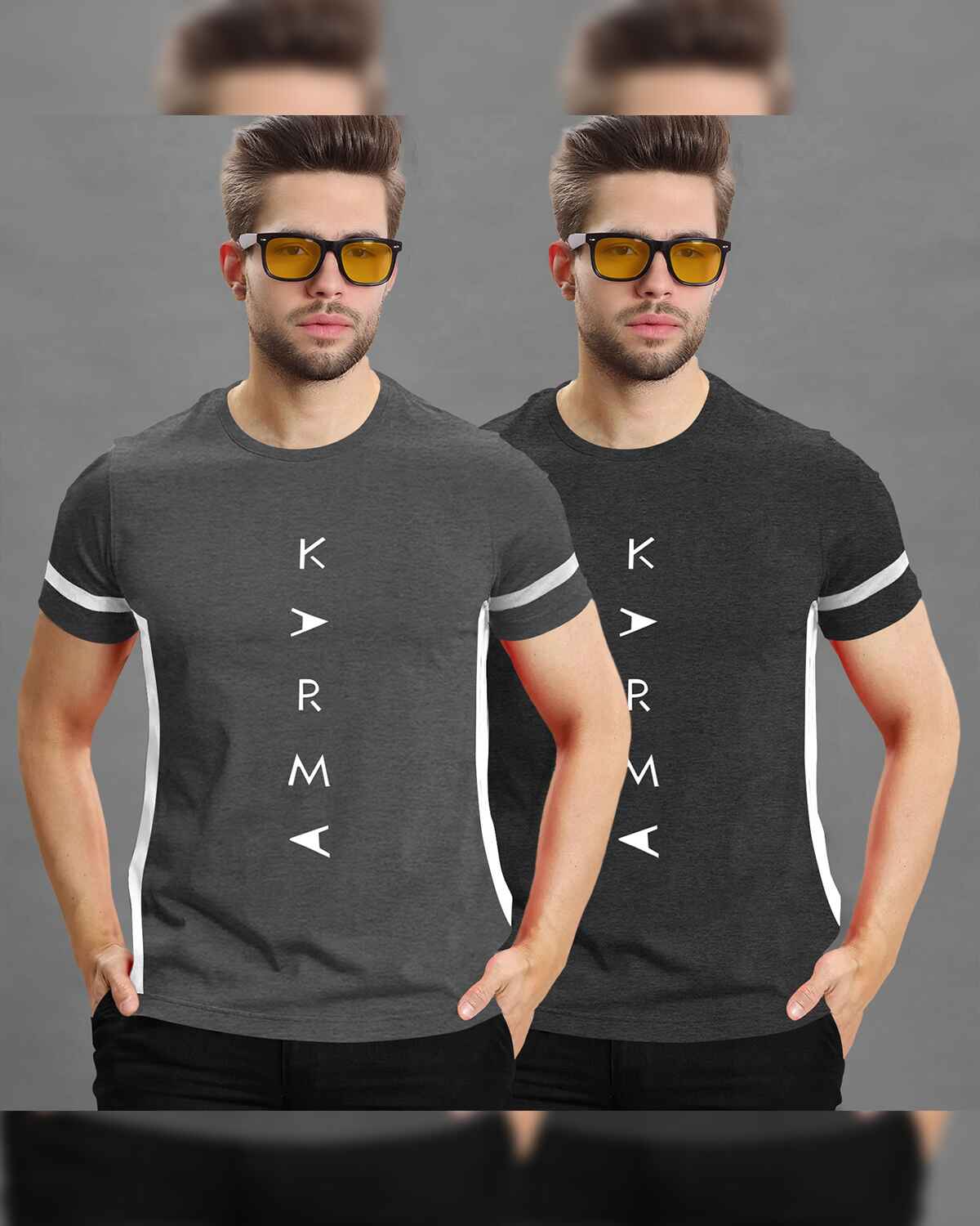(Pack Of 2) Half Sleeve Darkgrey & Charcoalblack Karma Printed T-shirts
