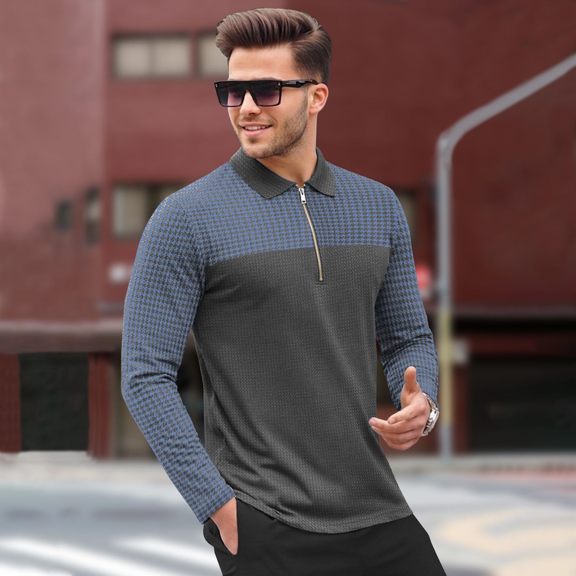 Men's Full Sleeve Printed Zip Neck Polo Tshirts