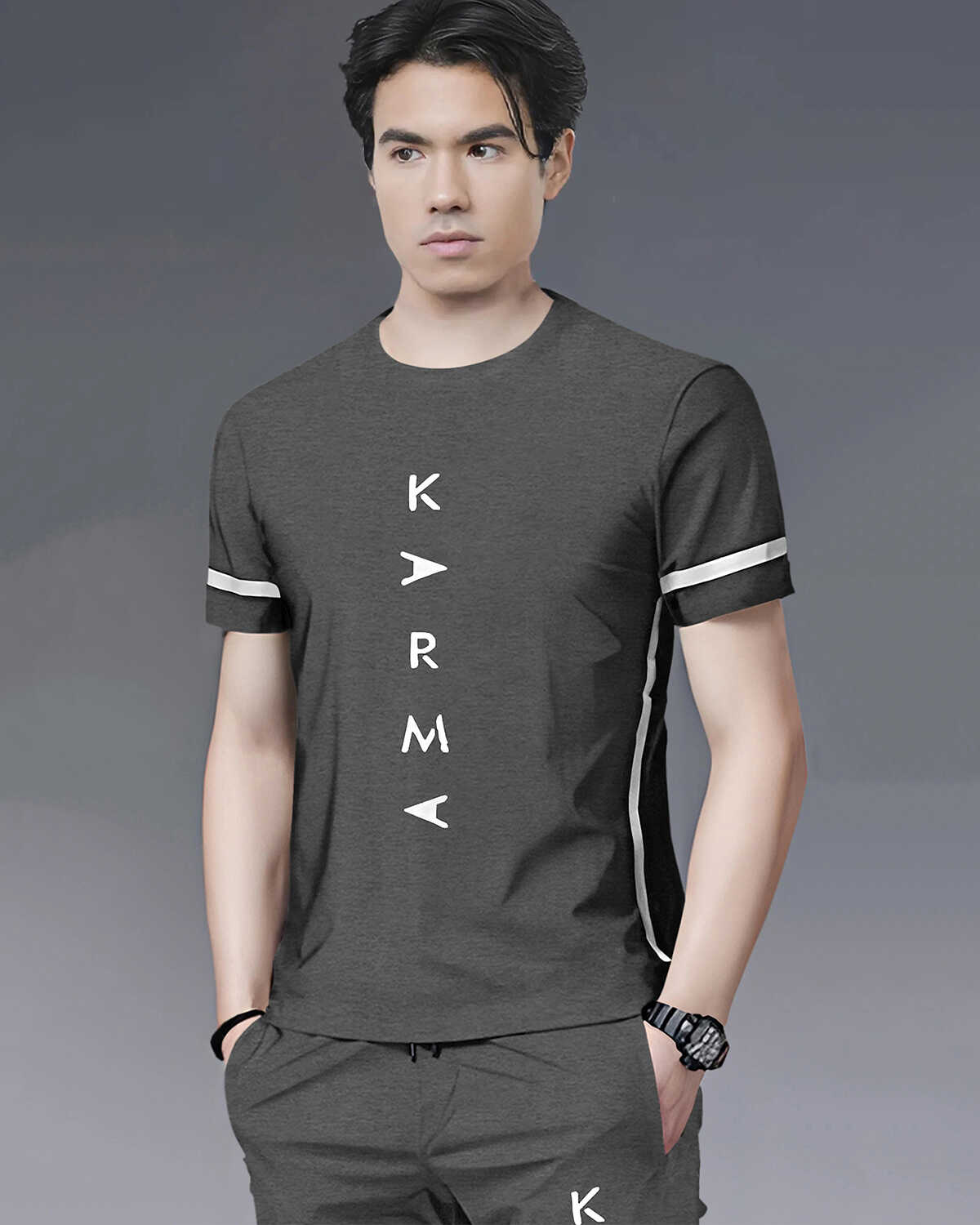 Tracksuit For Men Darkgrey Printed Half T-shirt & Darkgrey Printed Trackpant