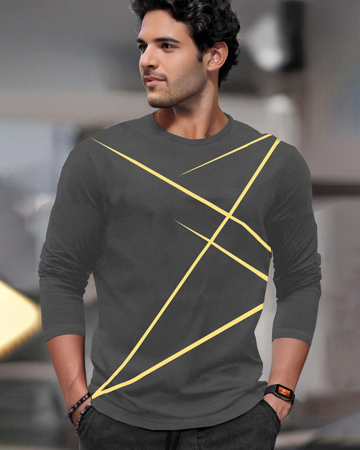 Round Neck Full Sleeve Zig Zag Printed Tshirts with 6 Colors