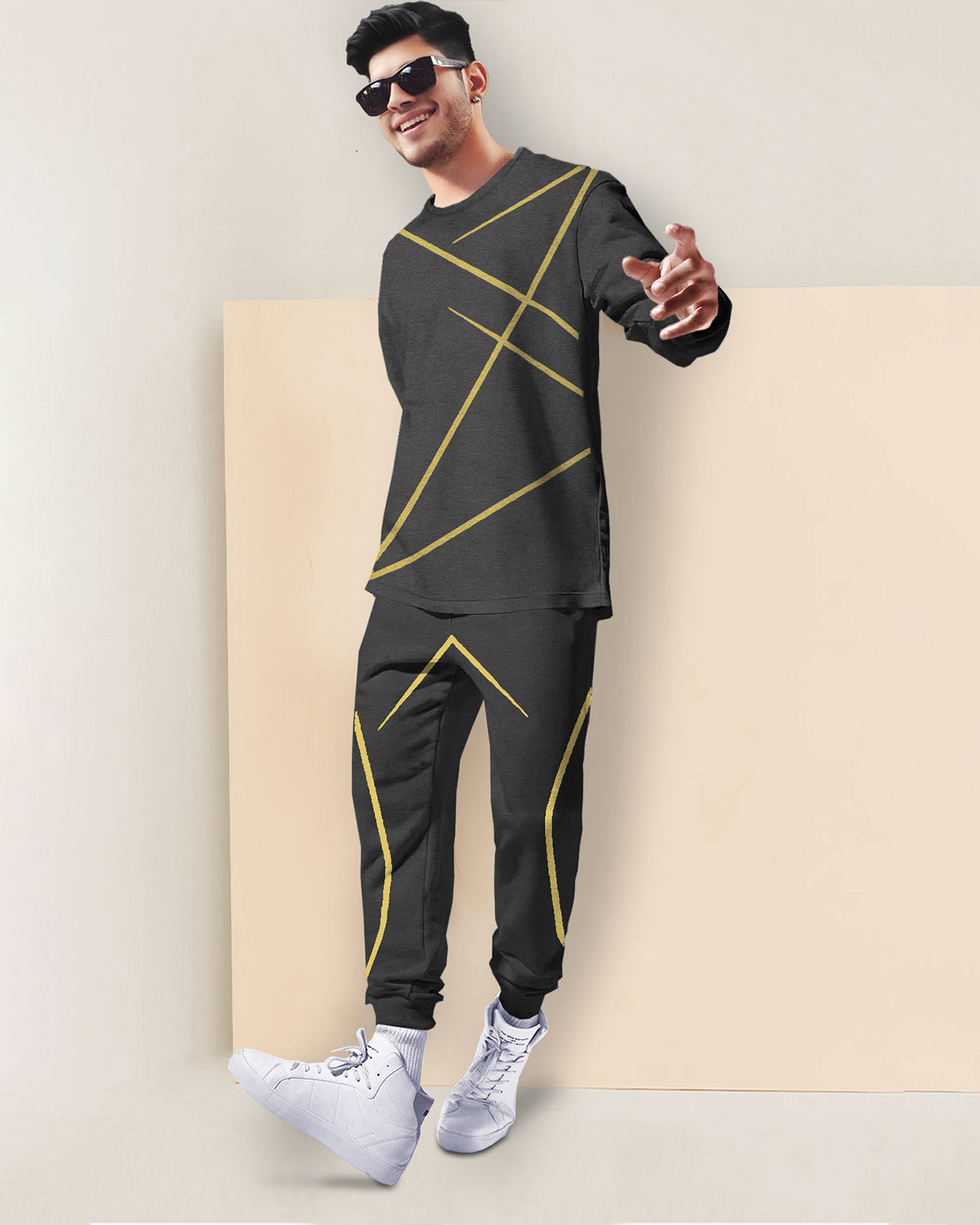 Round Neck Full Sleeve Darkgrey T-shirt with Darkgrey Trackpant Mens Tracksuit