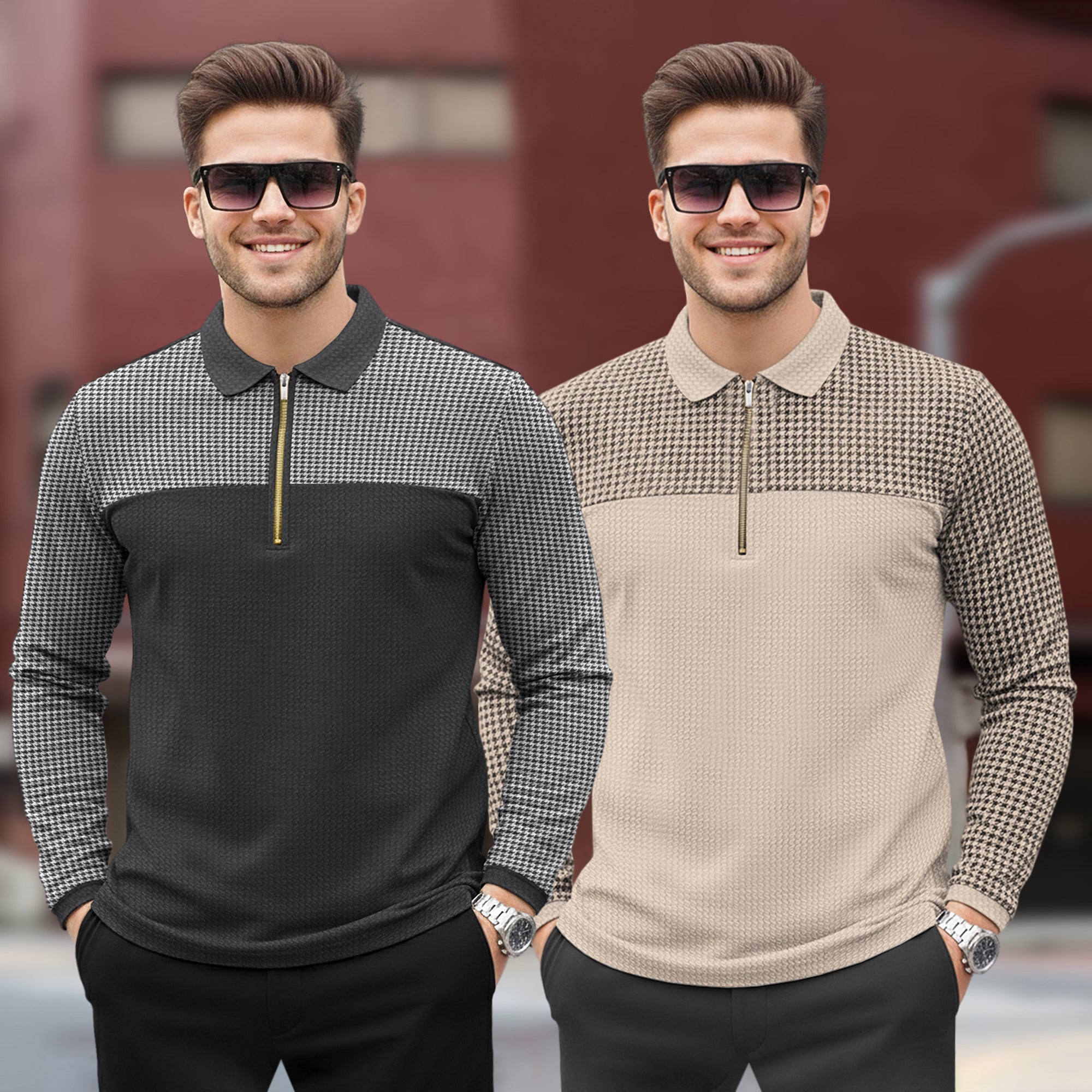 (Pack Of 2) Quarter Zip Polo Neck Full Sleeve Combo Tshirts
