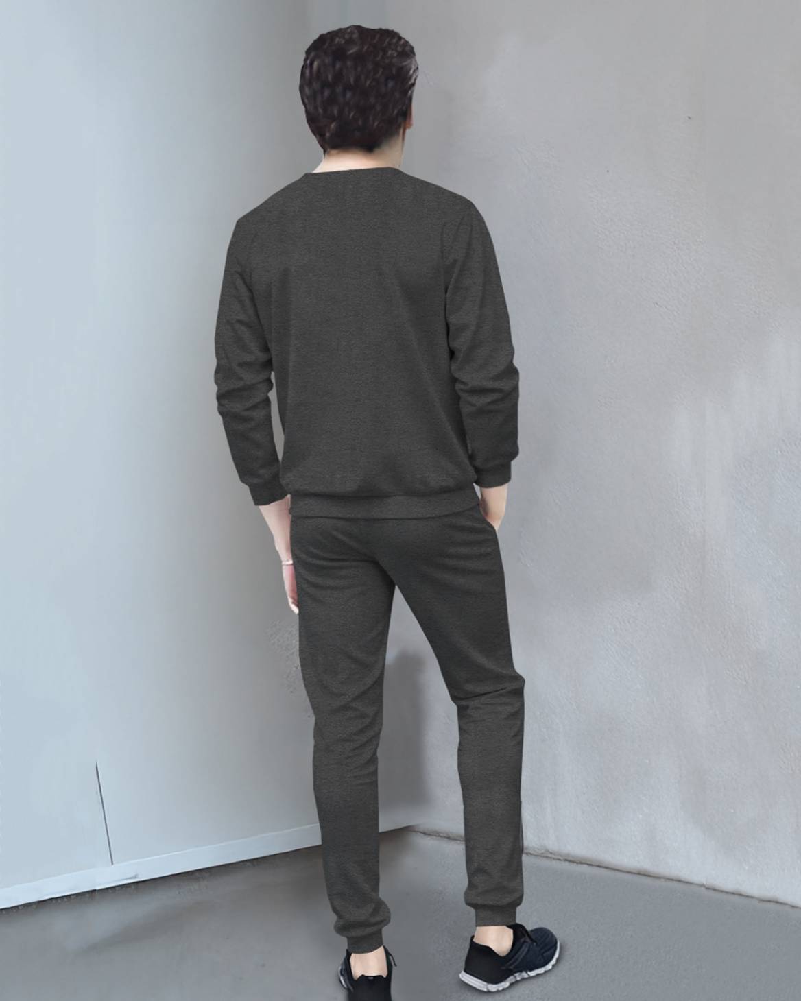 Tracksuit Full Sleeve Star Printed Darkgrey T-shirt / Darkgrey Printed Trackpant