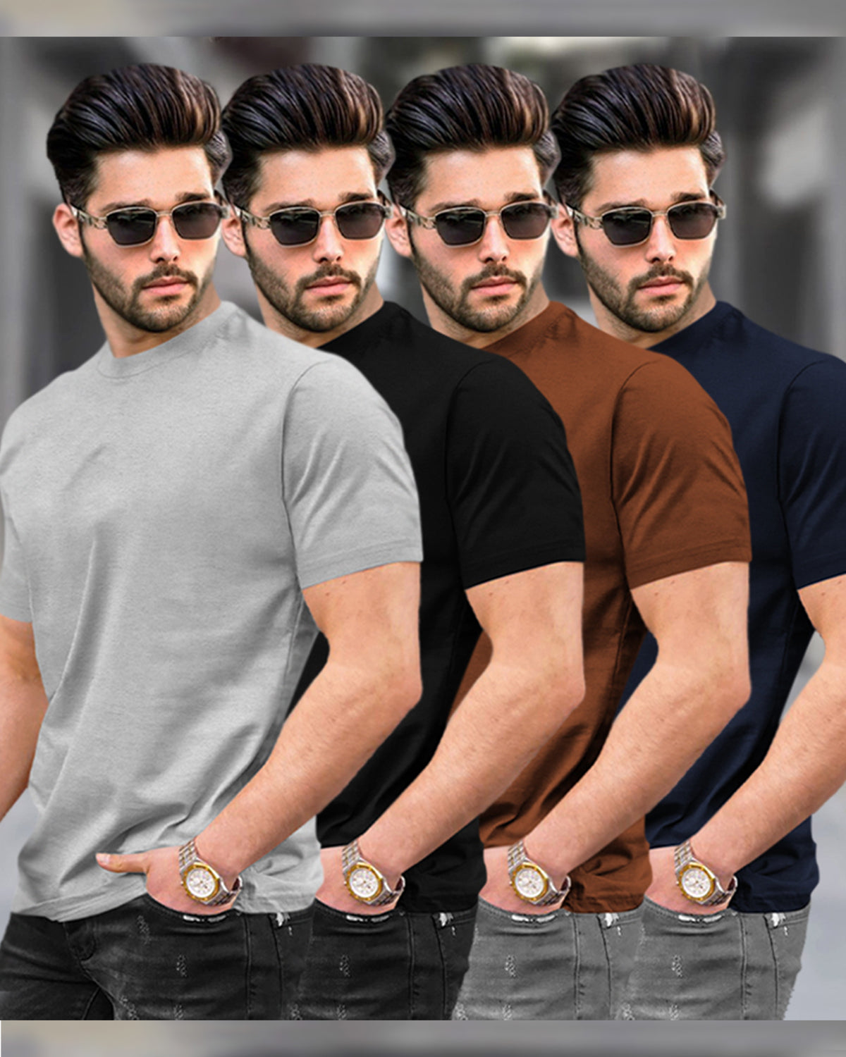 Mens Half Sleeve Plain Round Neck T-shirts (Pack Of 4) - 13 Variants