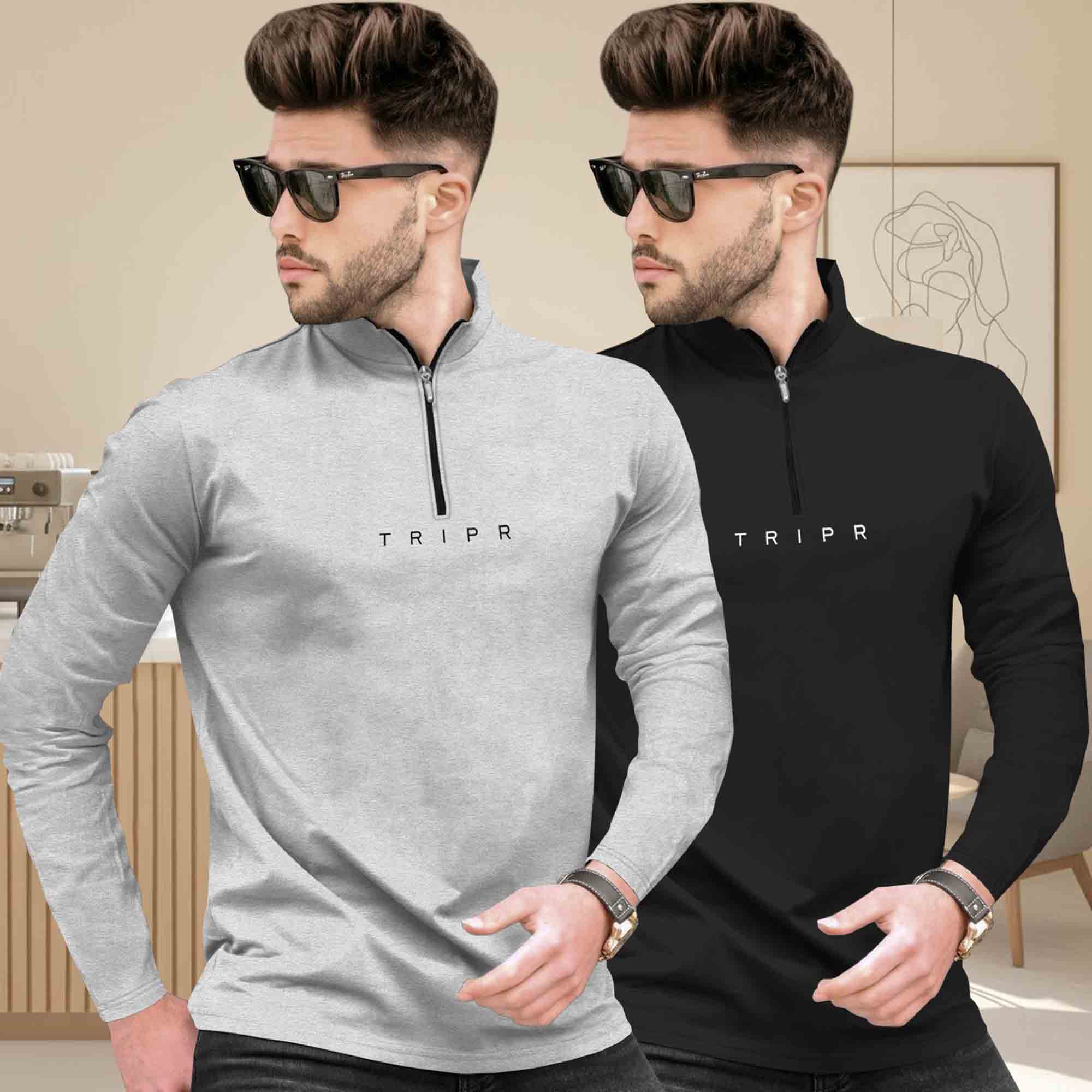 Pack Of 2 High Neck Logo Printed Full Sleeve Combo T-shirts - 13 Variants